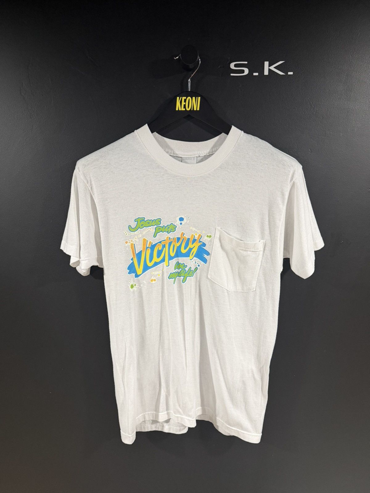 Vintage 1990s Vintage Jesus God Single Stitch Religion Pocket Tee S Size US S / EU 44-46 / 1 - 1 Thumbnail