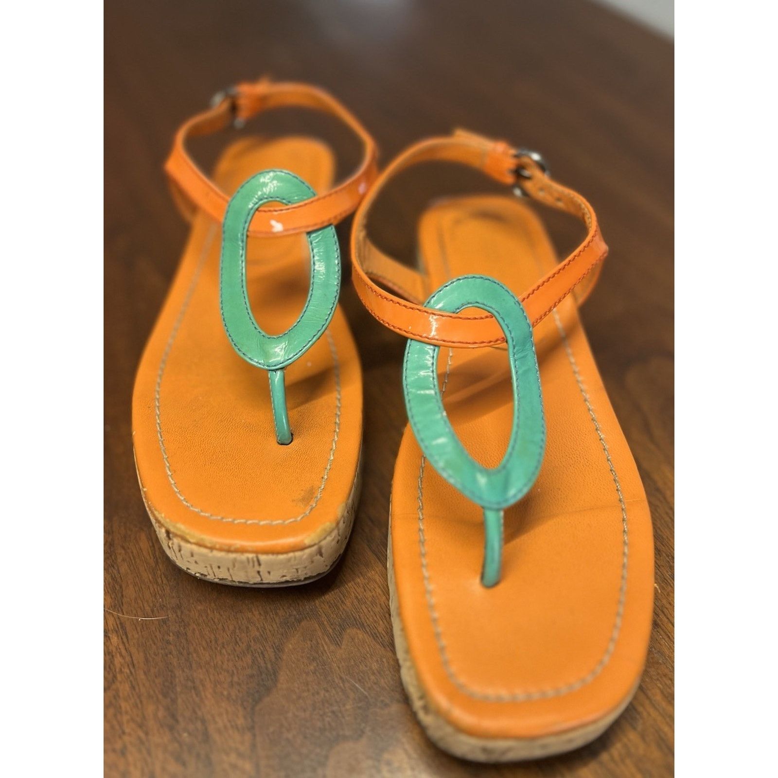Miu Miu Miu Miu Orange / Teal 2” Cork Wedge Sz 5.5 Ankle Buckle Size US 5.5 / IT 35.5 - 2 Thumbnail
