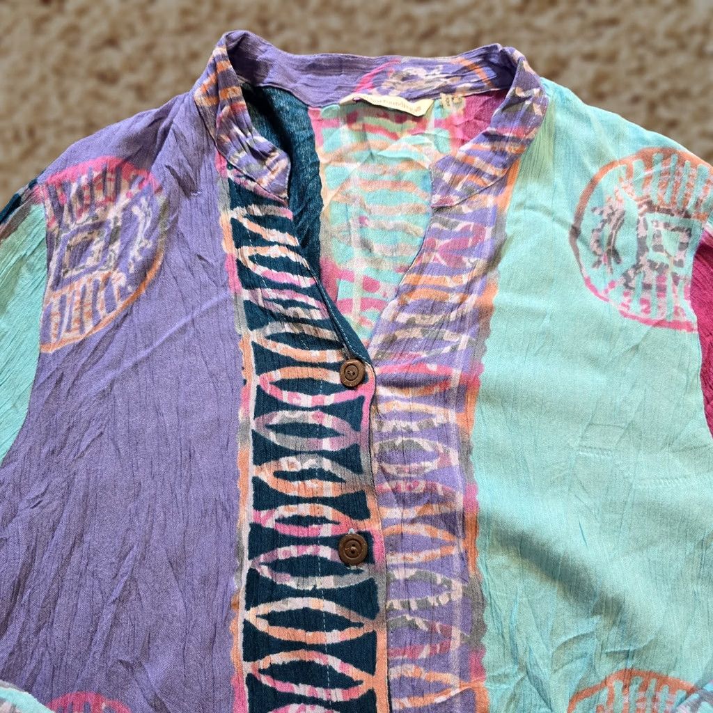Soft Surroundings Soft Surroundings Top Women L Tall Purple Button Up Texture Boho Casual Blouse Size L / US 10 / IT 46 - 1 Thumbnail