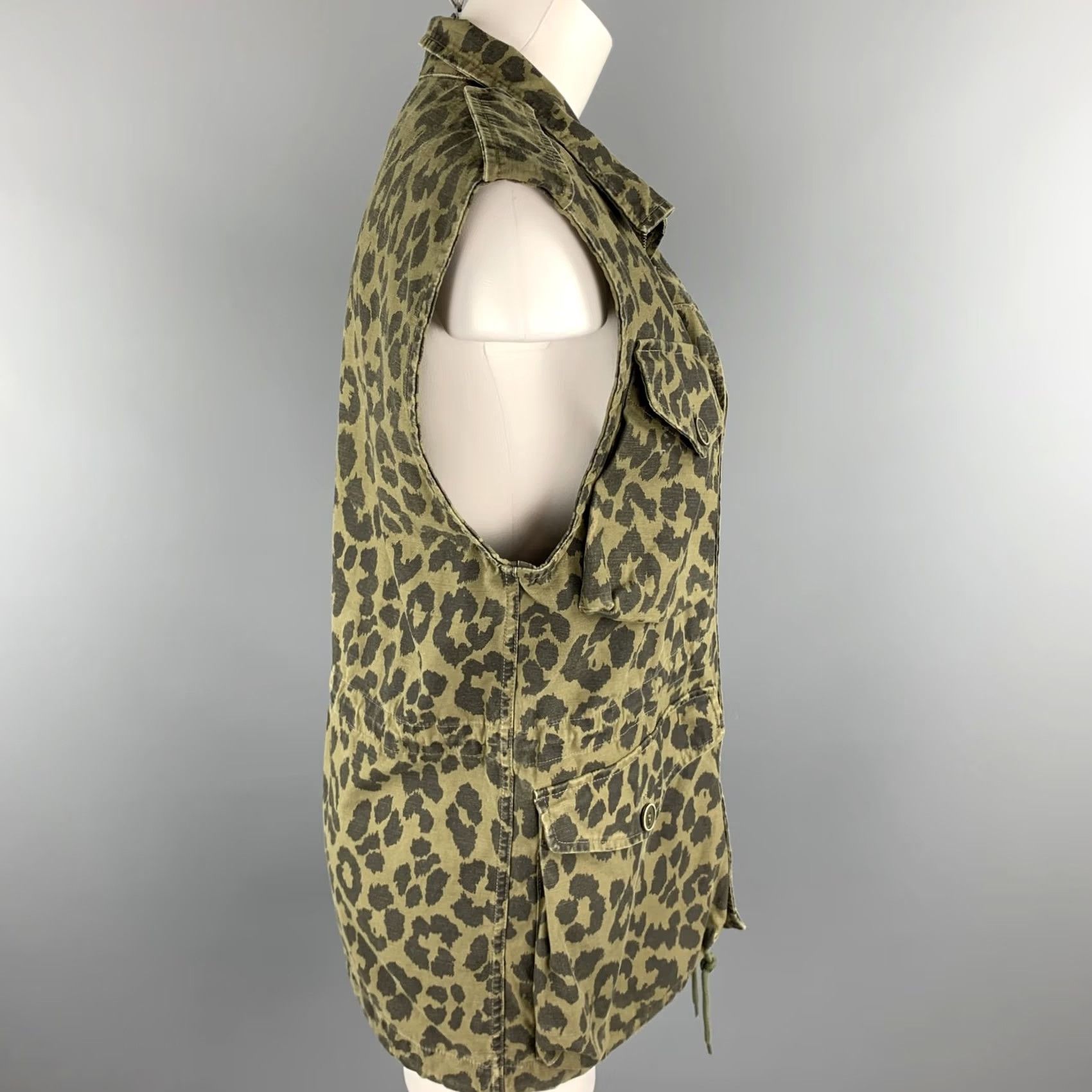 Yves Saint Laurent SAINT LAURENT Cotton Vest Size 6 Olive Black Leopard SS16 Size M / US 6-8 / IT 42-44 - 3 Thumbnail