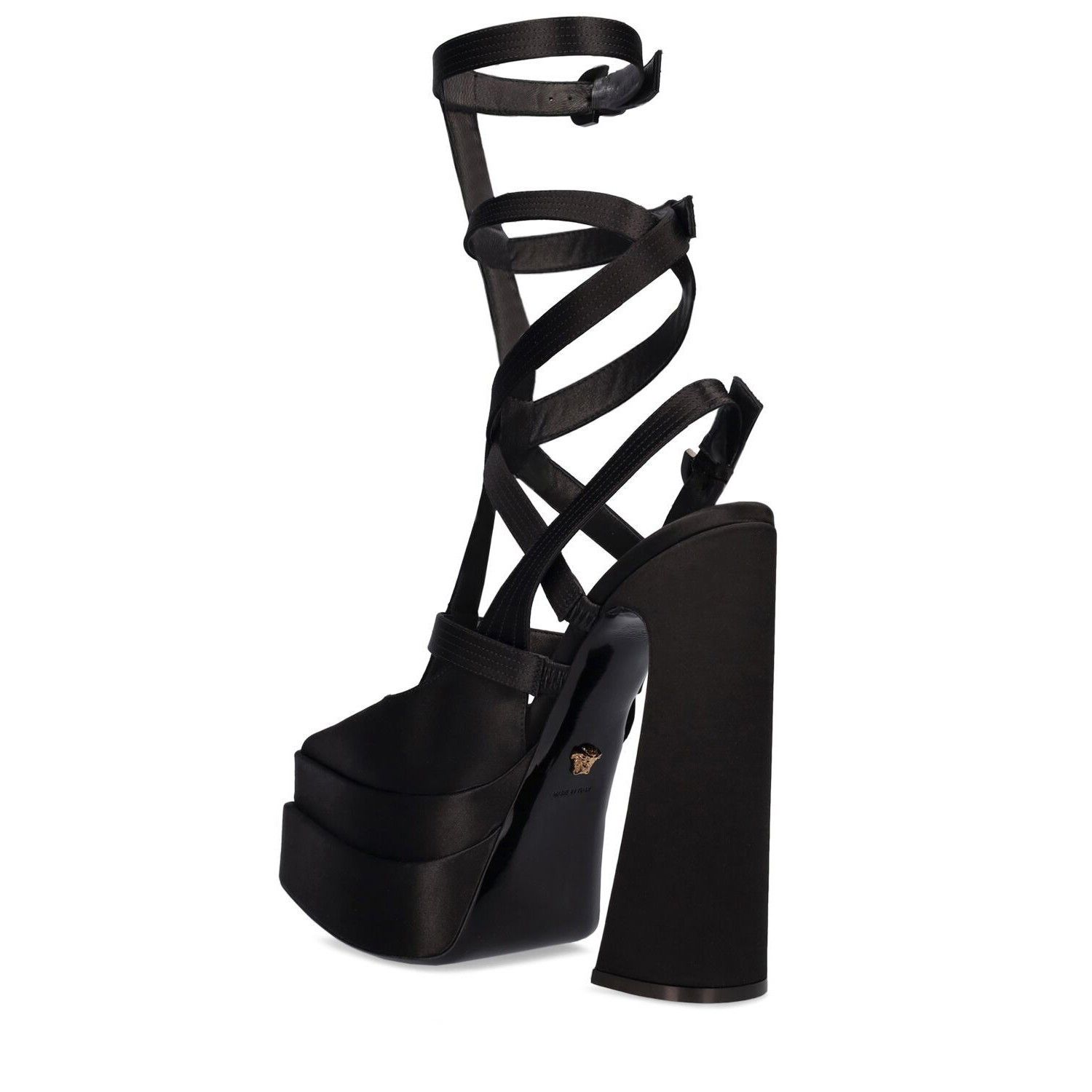 VERSACE 160mm Black Satin Gladiator Pumps New (Women's size: