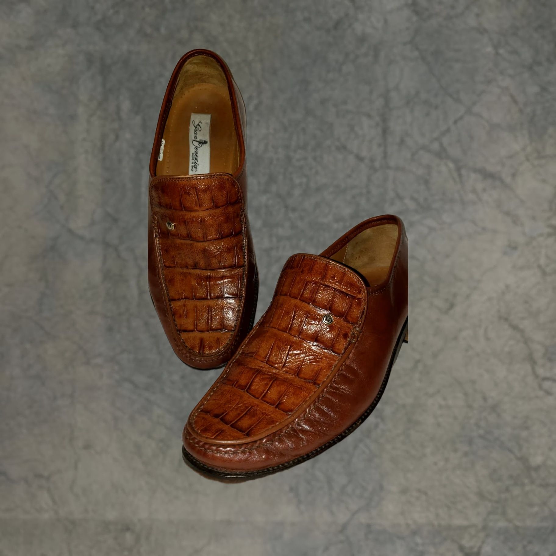 Vintage Gran Denexia Men’s Loafer 7.5M Brown Leather Alligator Apron Toe Dress Shoes Mens Brown Alligator Apron Toe Size US 8 / EU 41 - 1 Thumbnail
