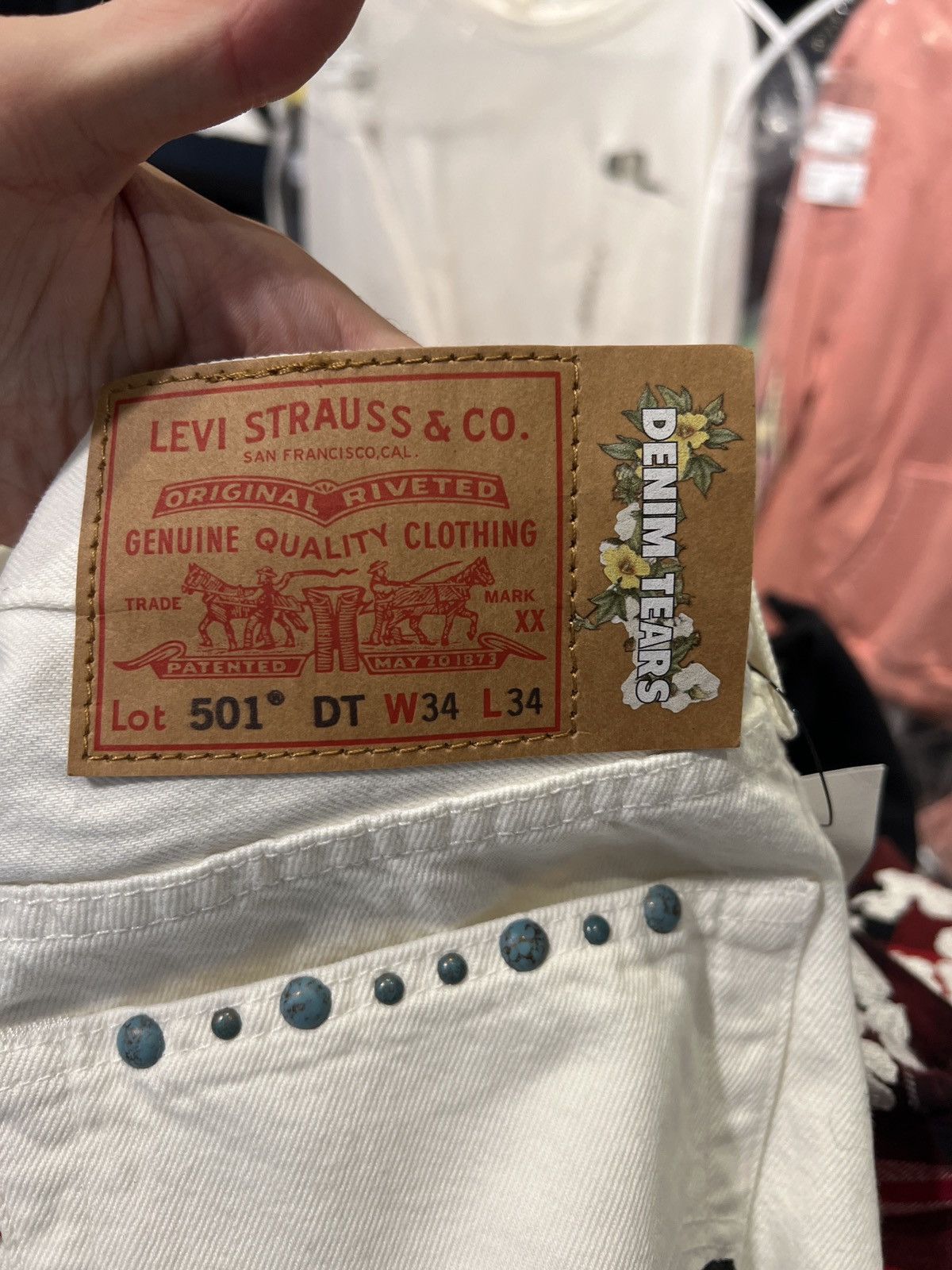DENIM TEARS Denim Tears Rhinestone Jeans White 34 Size US 34 / EU 50 - 4 Thumbnail