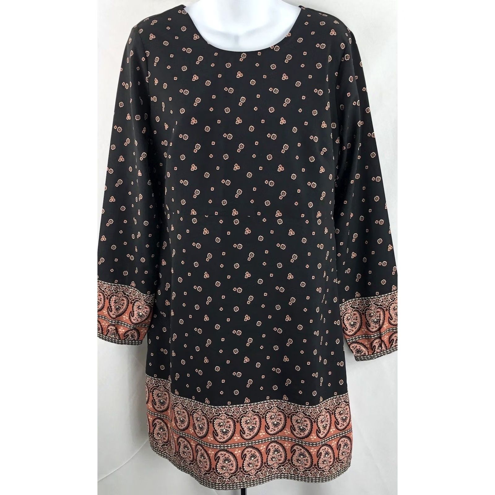 Abercrombie & Fitch Abercrombie & Fitch shift dress M Blk Peach Paisley Geo Silky Tunic Long Sleeve Size M / US 6-8 / IT 42-44 - 5 Thumbnail