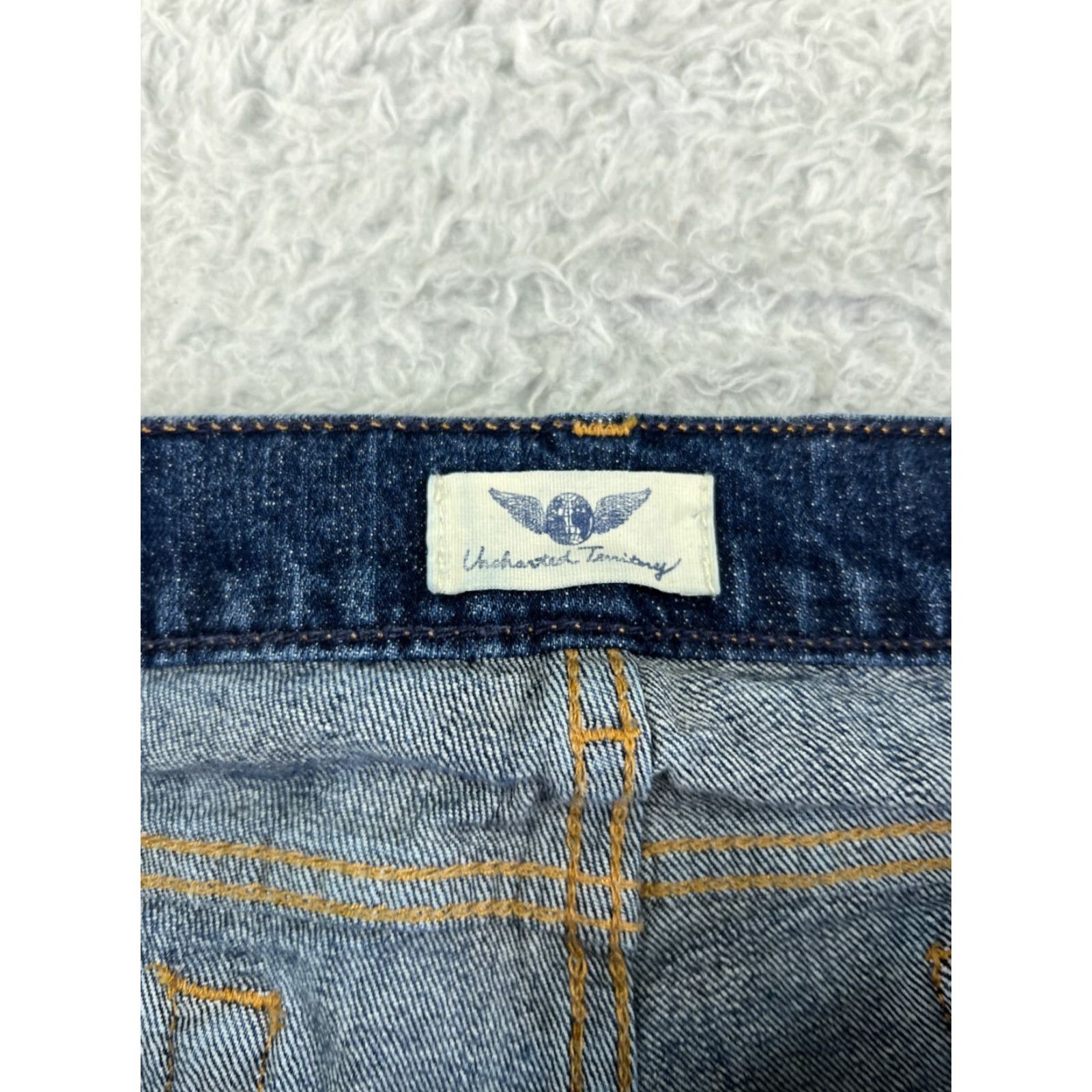 Vintage Uncharted Territory Jeans Women Blue Denim Bootcut 12 Regular Cotton Blend Stretch Distressed 5-Pocket Design Inseam 29in Size 34" / US 12 / IT 48 - 4 Thumbnail