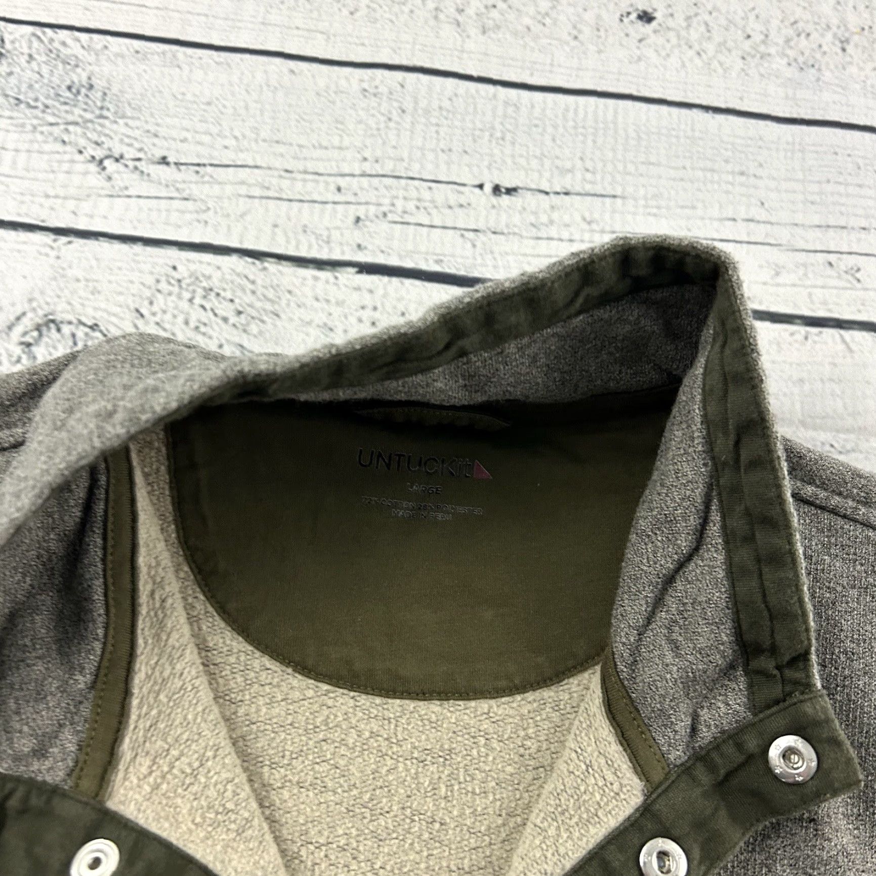 UNTUCKit UNTUCKit Parkson Pullover Jacket Mens Large Gray Green Snap Button Cotton Blend Shirt/Jacket Size US L / EU 52-54 / 3 - 2 Thumbnail