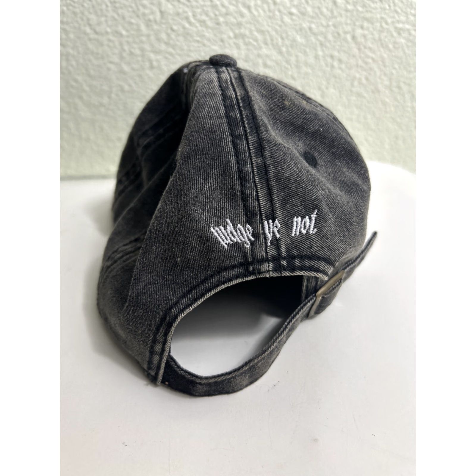 Vintage No Malice Gray Denim Dad Hat Strapback “judge Ye Not” Adjustable Size ONE SIZE - 7 Thumbnail