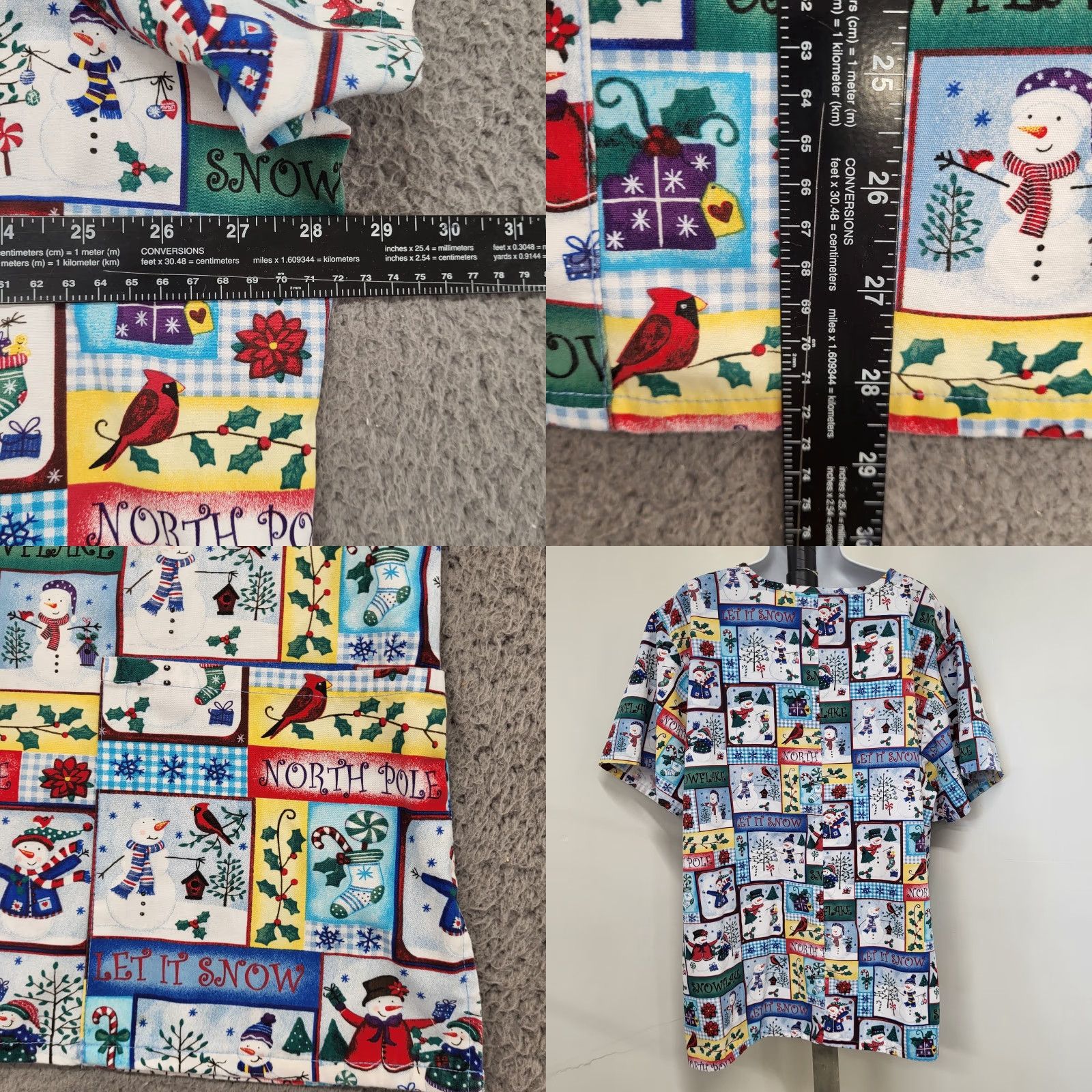 Poler Christmas Holiday Snowman Scrub Top Let it Snow North Pole Birds Women XL Scrub Wear Multi-Color Cotton Medical Size XL / US 12-14 / IT 48-50 - 8 Thumbnail