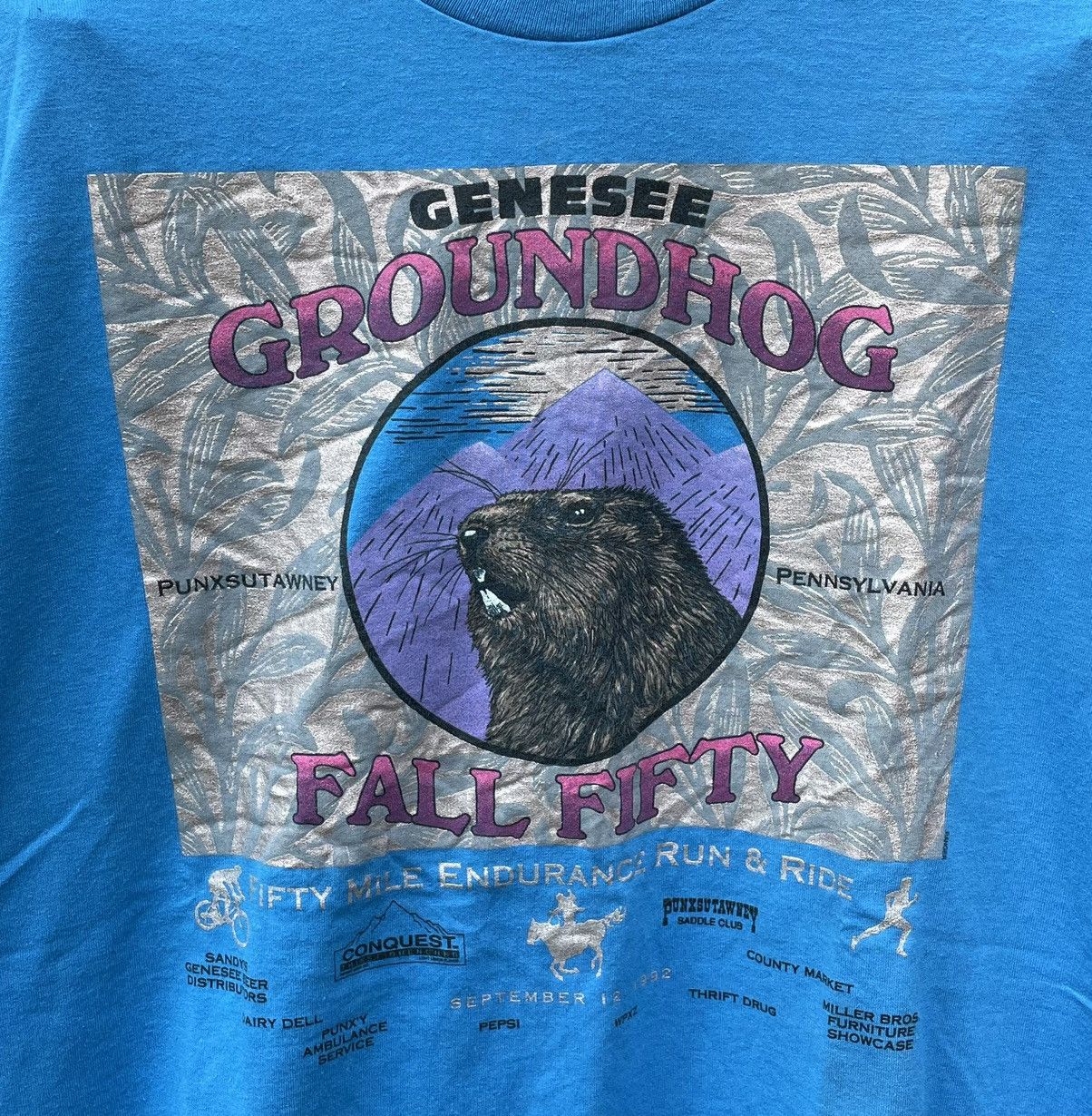 Hanes 92’ Hanes Genesee Groundhog Fall Fifty Marathon S/S t Shirt Size US L / EU 52-54 / 3 - 3 Thumbnail