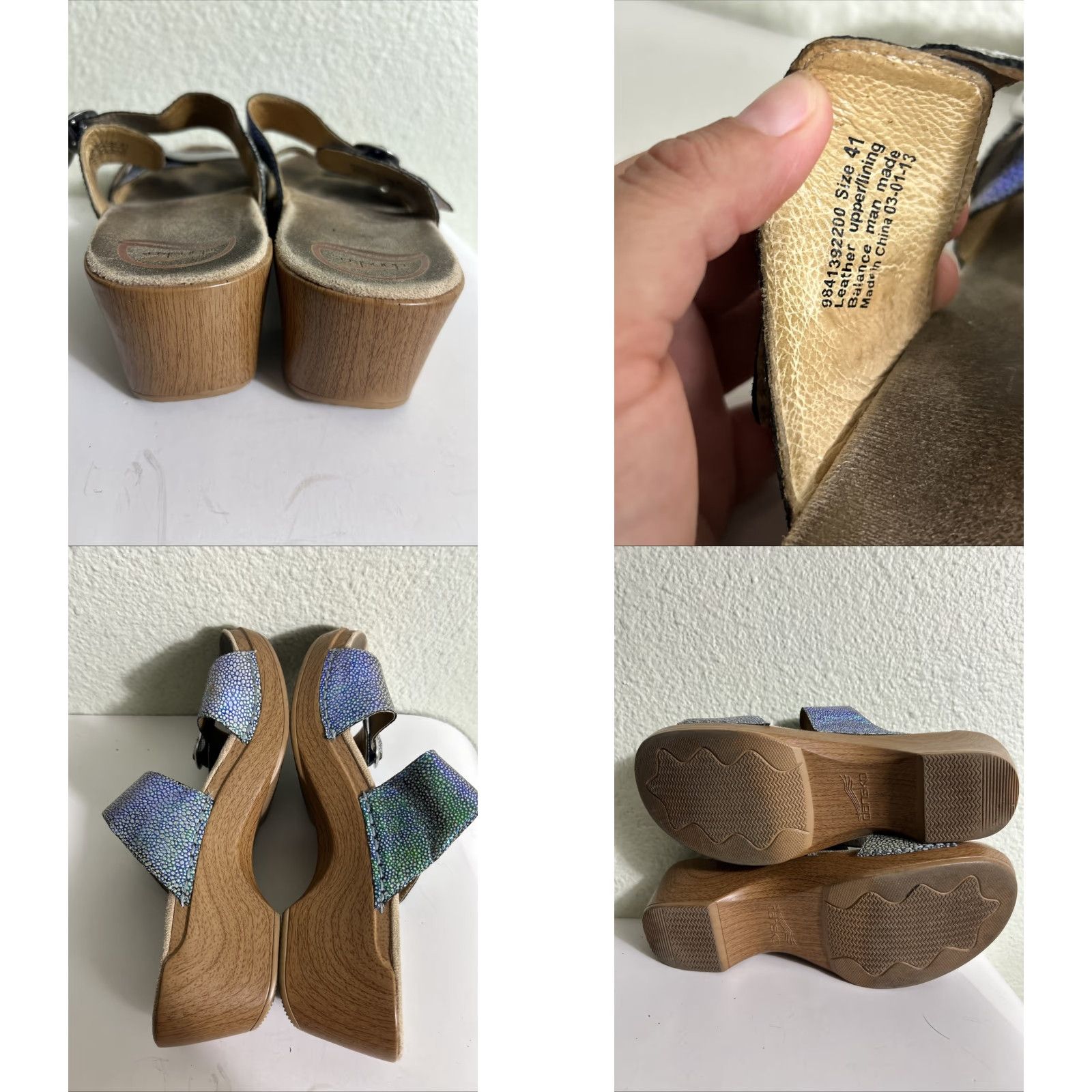 Dansko VINTAGE Dansko Sandal Sophie Blue Iridescent Double Strap Clog Sandals 41 US 11 Women Straps Leather Slip-On Size US 11 / IT 41 - 9 Thumbnail