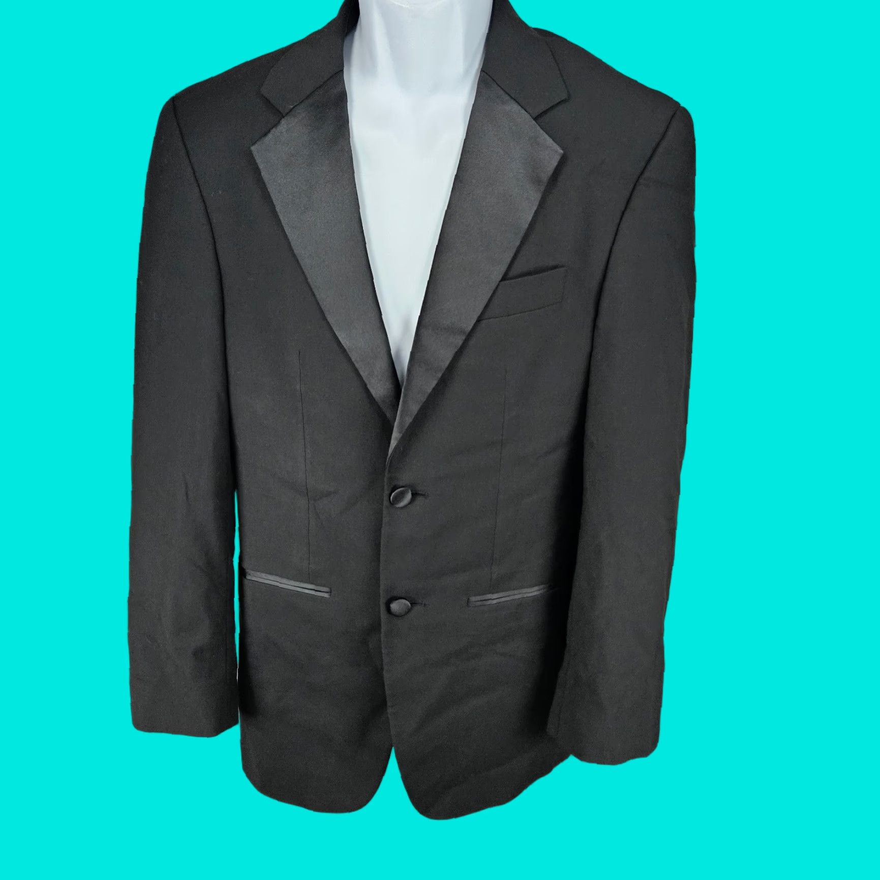 Vintage Caravelli Black Charles Hand Tailored 2 Button Tuxedo Blazer Jacket 34S Shirt Mens Regular Chest 36 in Notch Lapel Solid Short Vintage? Size 34R - 1 Thumbnail