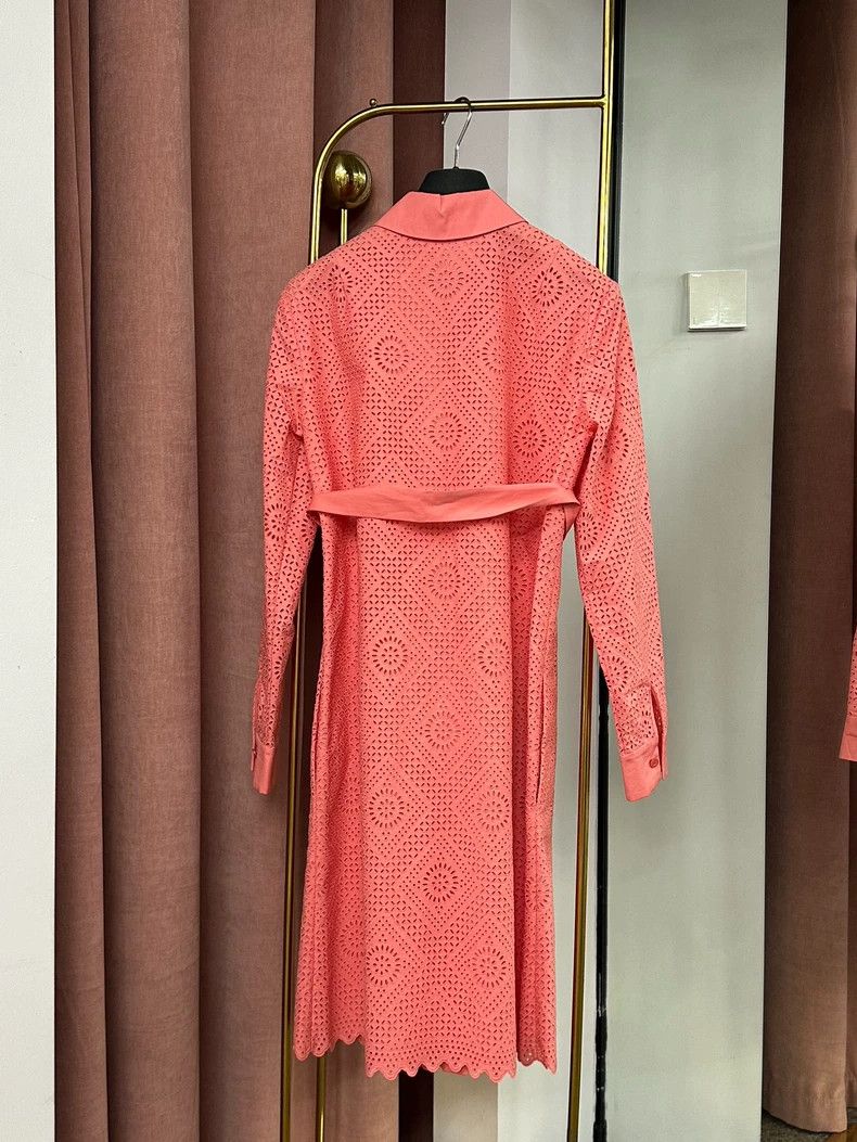 LORO PIANA Orange pink lace-trimmed dress with laces