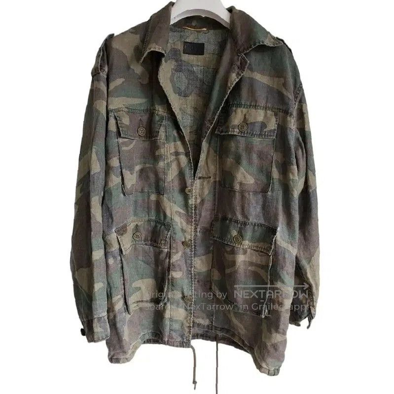 Yves Saint Laurent YSL Army Green Linen Print Long Sleeve Shirt . Size M / US 6-8 / IT 42-44 - 1 Thumbnail