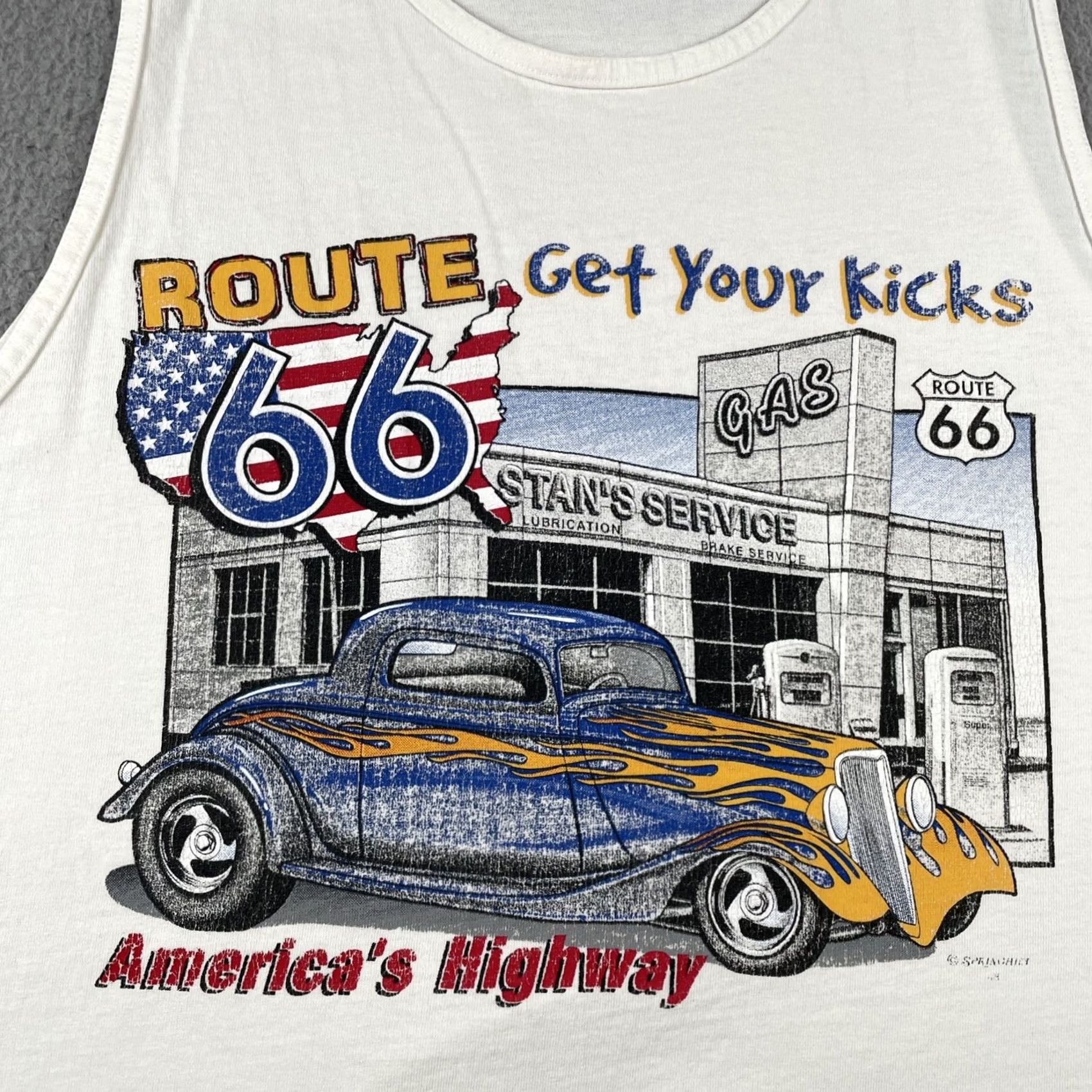 Vintage VINTAGE Route 66 Americas Highway Muscle Cars Tank Top Shirt XL White Size US XL / EU 56 / 4 - 5 Thumbnail