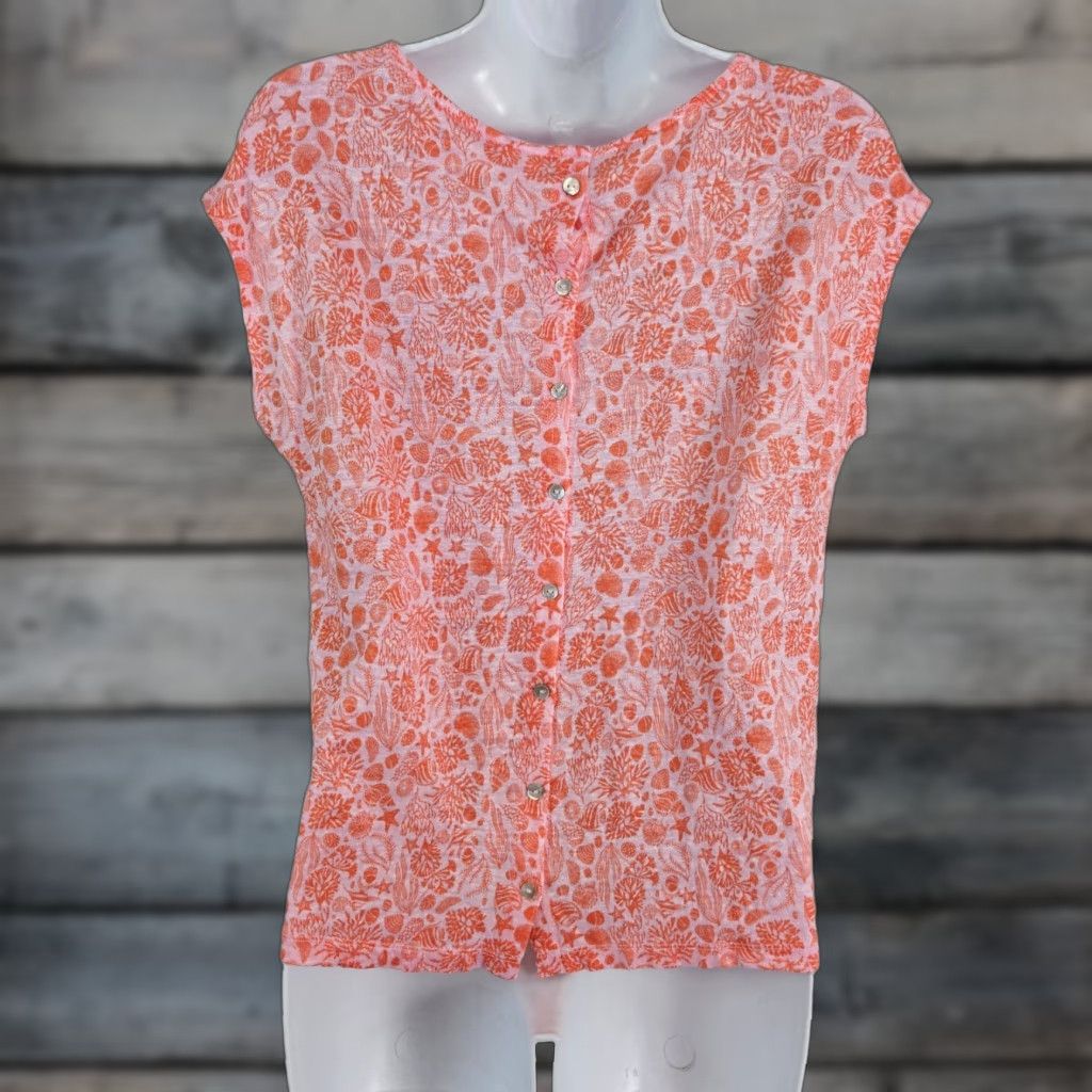 Pinko Sigrid Olsen Blouse Shirt Womens Linen Top M Pink Orange Short Sleeve Fish Vintage No Size M / US 6-8 / IT 42-44 - 1 Thumbnail