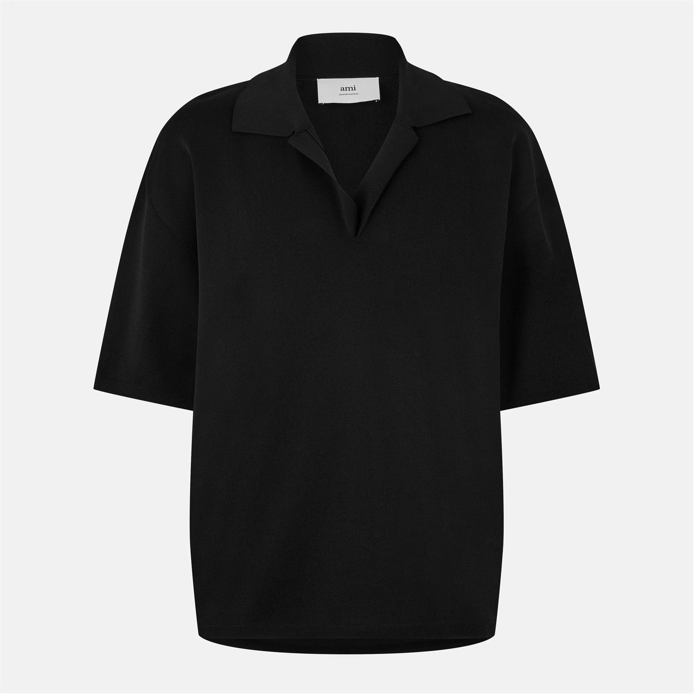 AMI o1g2r1mq0326 Knitted Short-Sleeve Polo Shirt in Black Size US L / EU 52-54 / 3 - 1 Thumbnail