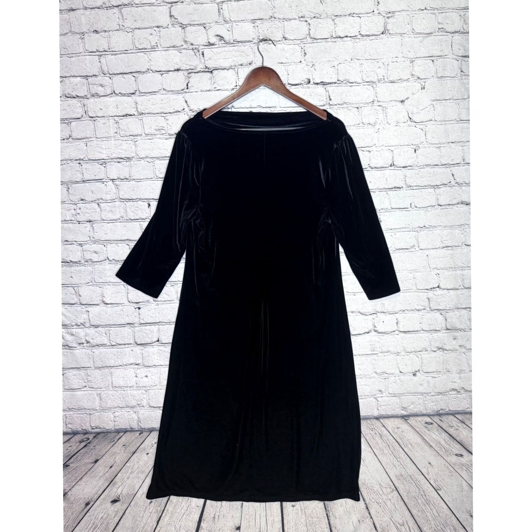 J. Jill J.Jill Black Velvet Midi Dress Boat Neck 3/4 Sleeve Stretch Casual, Party/Cocktail Womens M Size M / US 6-8 / IT 42-44 - 3 Thumbnail