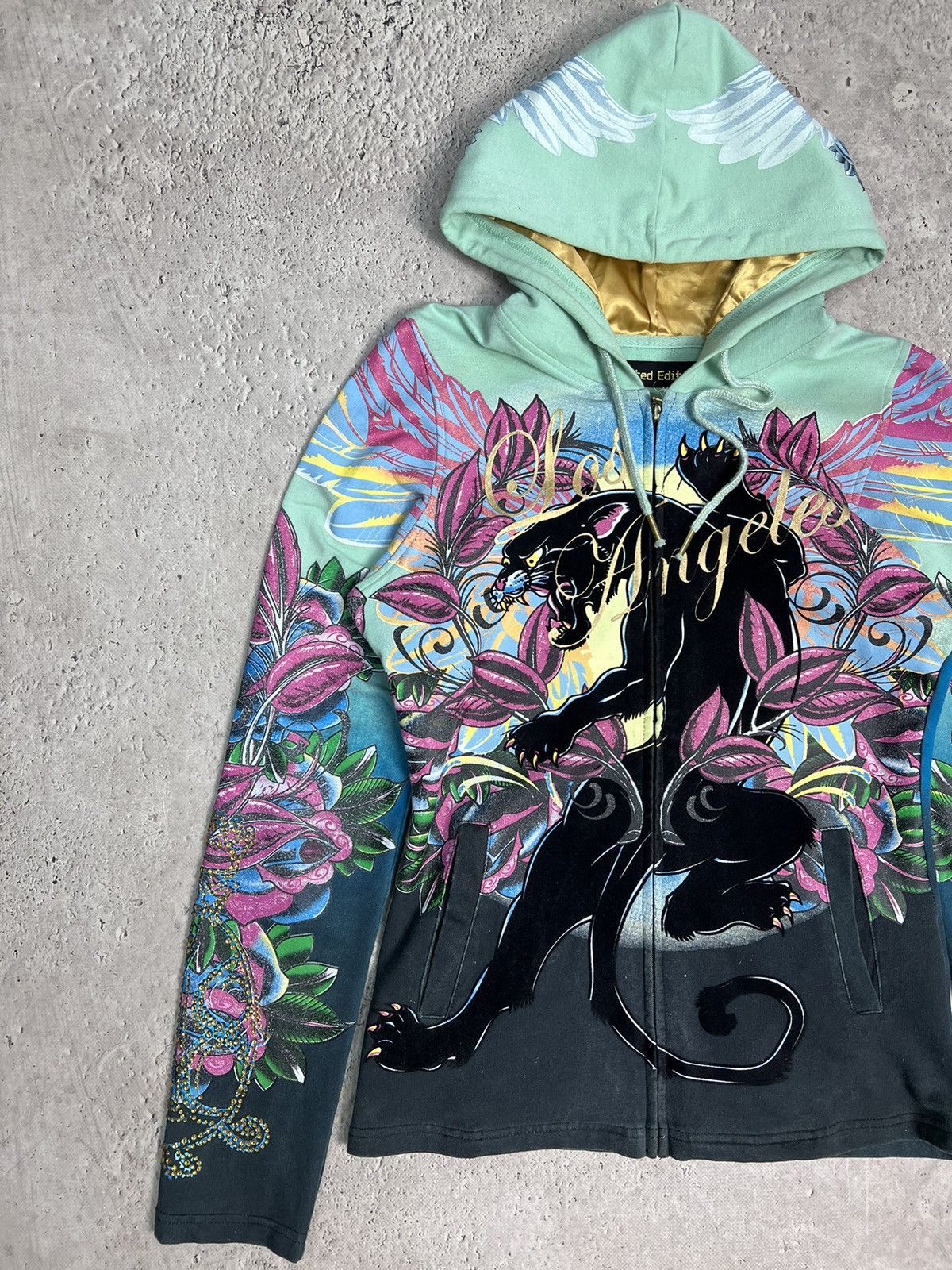 Ed Hardy Christian Audigier vintage zip hoodie black blue