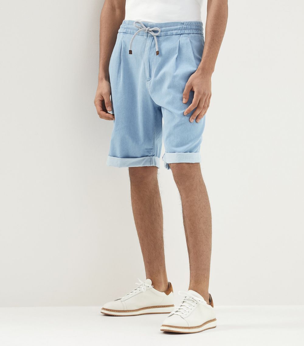 image of Brunello Cucinelli O1W1Db10524 Bermuda Shorts In Open Blue in Open White, Men's (Size 34)