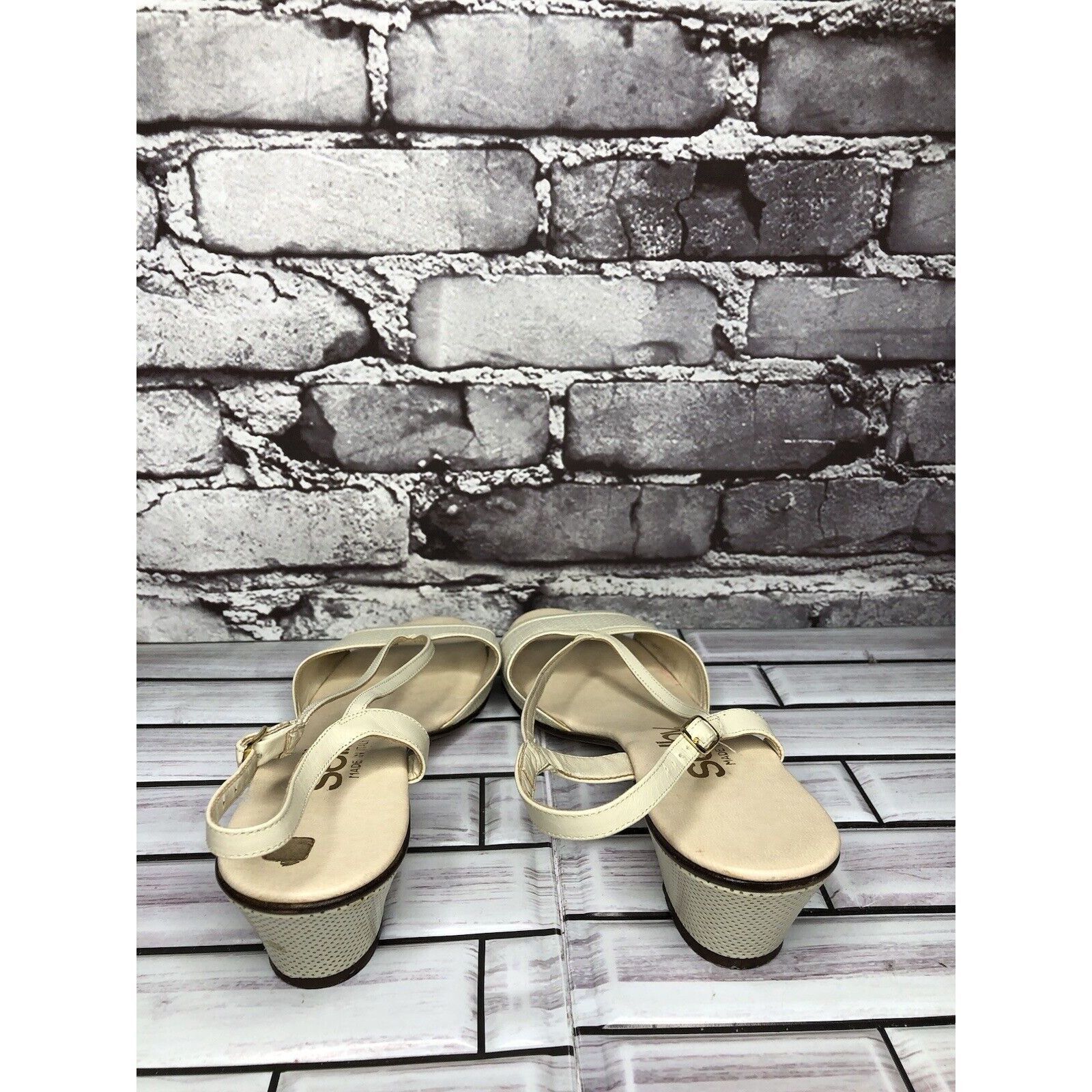 Other Selby Ivory Leather Perforated Peep Toe Heel Strap Sandals W Size US 8.5 / IT 38.5 - 4 Thumbnail
