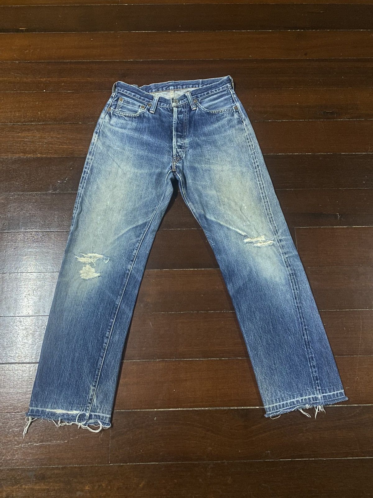 vintage full count selvedge distressed mud wash denim pants