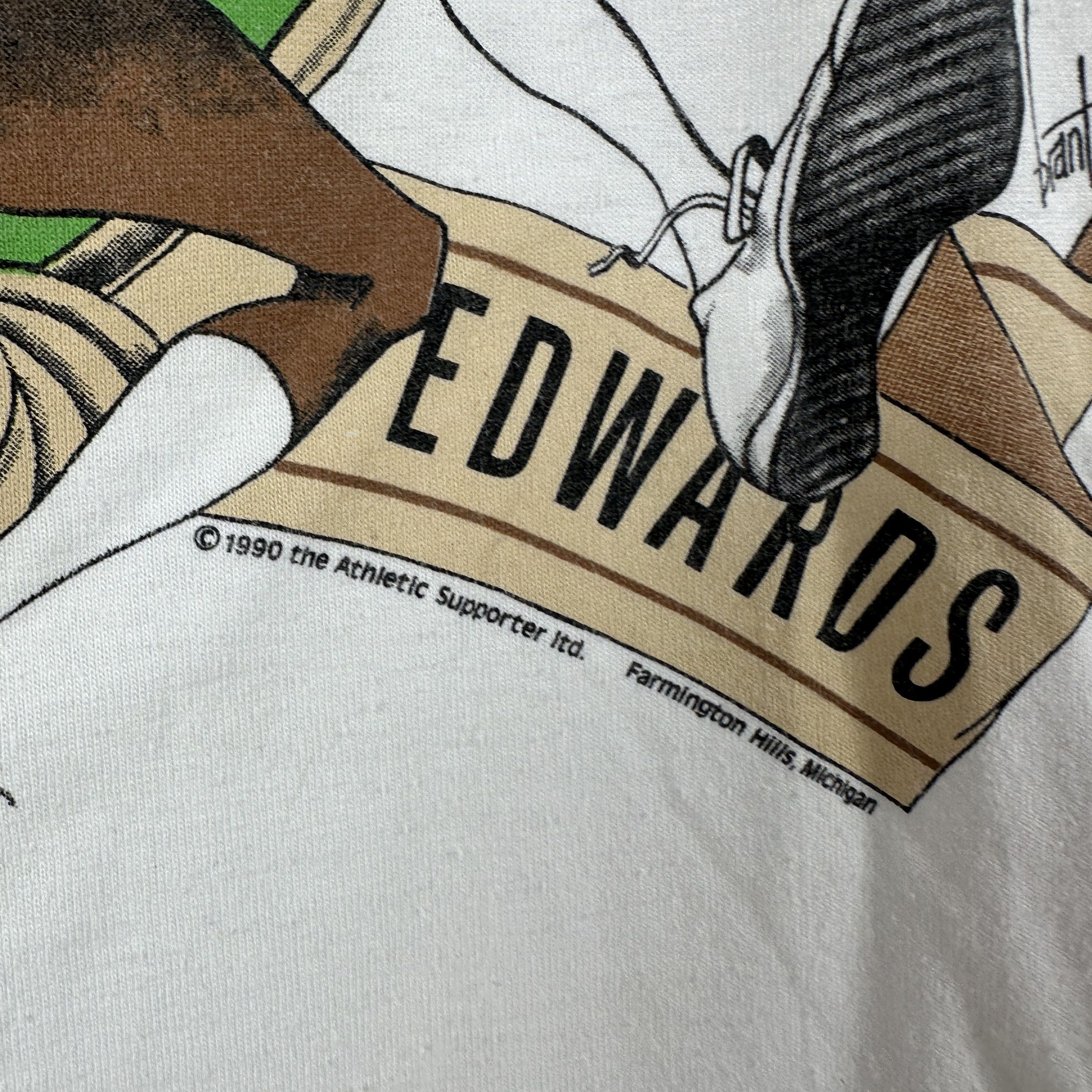 Vintage 1990 James Edwards The Buddha Detroit Pistons NBA T-shirt Size US L / EU 52-54 / 3 - 4 Thumbnail