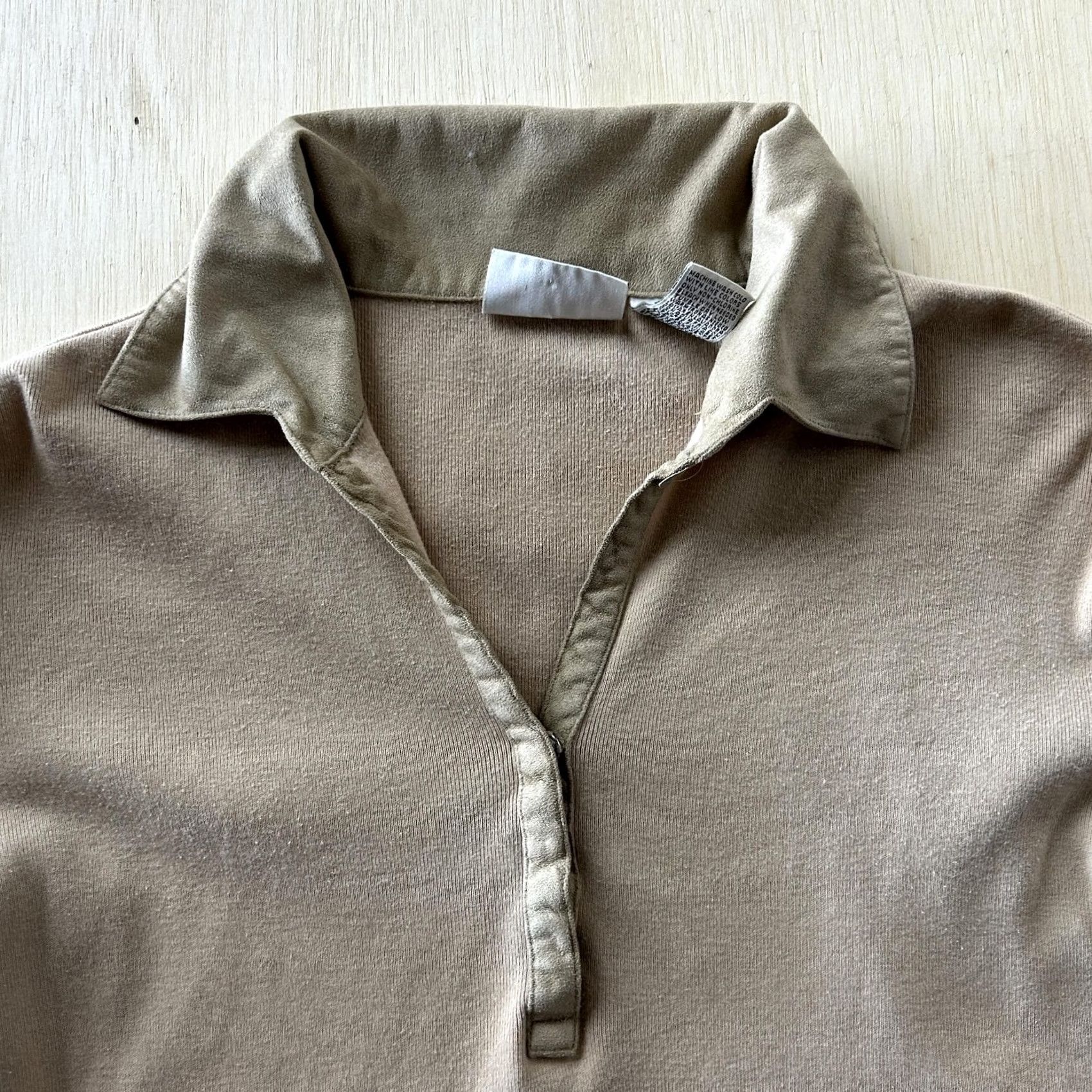 Bill Blass VINTAGE Bill Blass Jeans Polo Shirt Womens Medium Beige Long Sleeve Lettuce Hem Size M / US 6-8 / IT 42-44 - 3 Thumbnail
