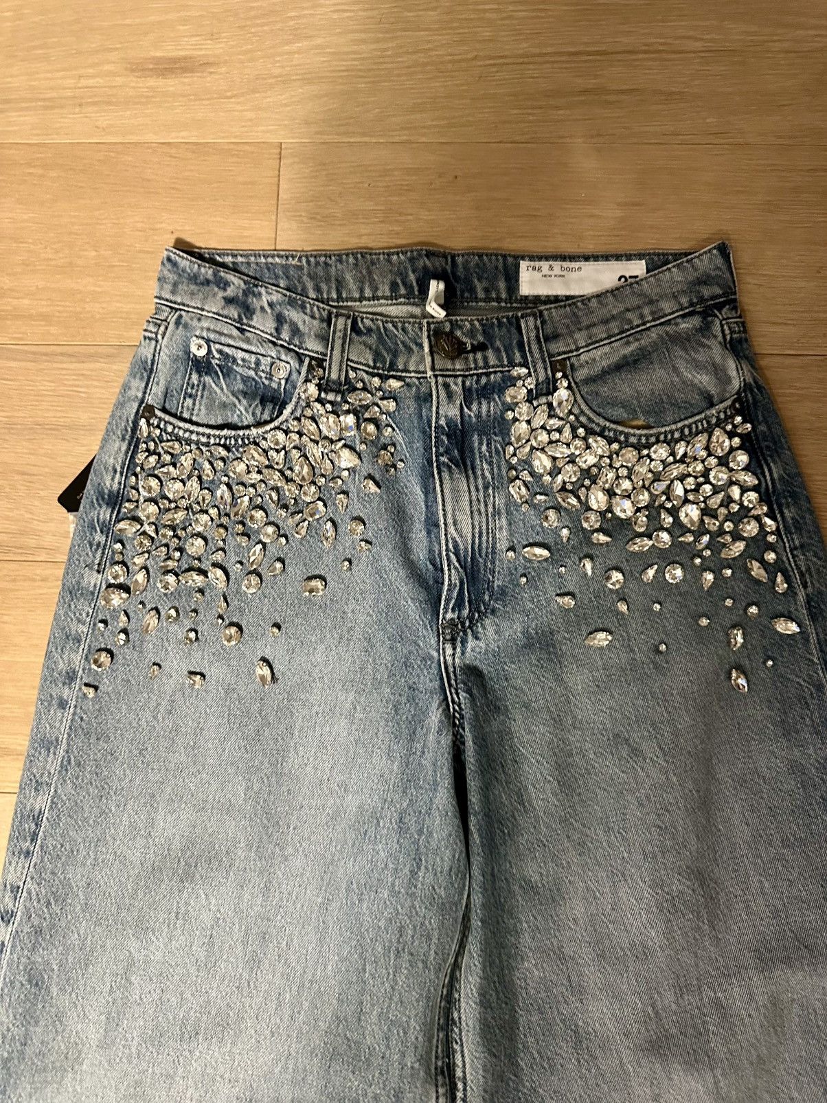 Rag & Bone rag & bone Sofie Embellished High Rise Wide Leg Jeans Size 27" / US 4 / IT 40 - 7 Thumbnail