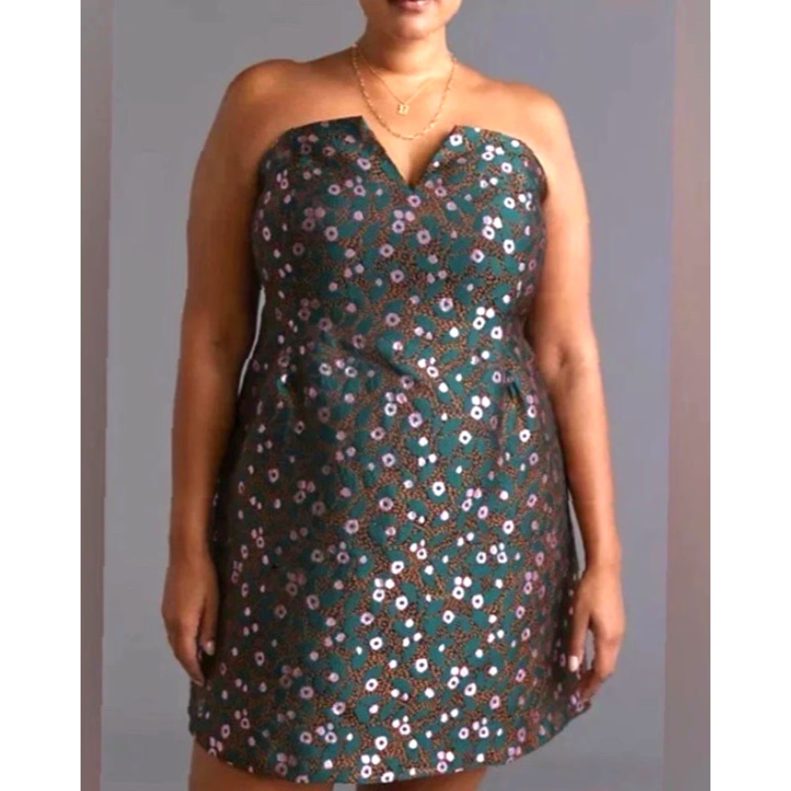 Anthropologie Eva Franco Anthropologie Green Pink Floral Sweetheart Bustier Strapless Dress 22W Size 3XL / US 20-22 - 2 Thumbnail