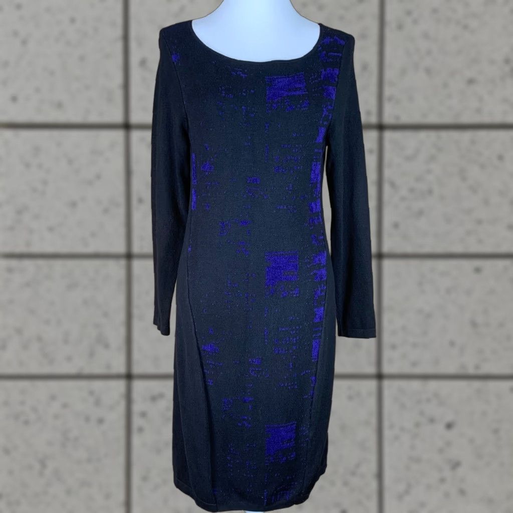 Elie Tahari Elie Tahari for Design Nation Women Size L Sheath Dress Knit Business Black Blue Size L / US 10 / IT 46 - 1 Thumbnail