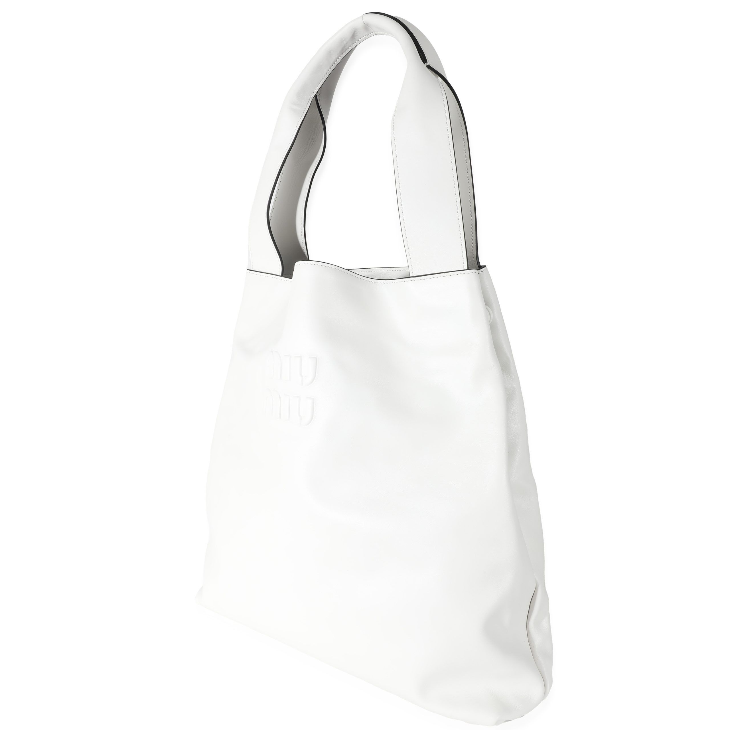 image of Miu Miu White Leather Logo Embossed Hobo, Women's