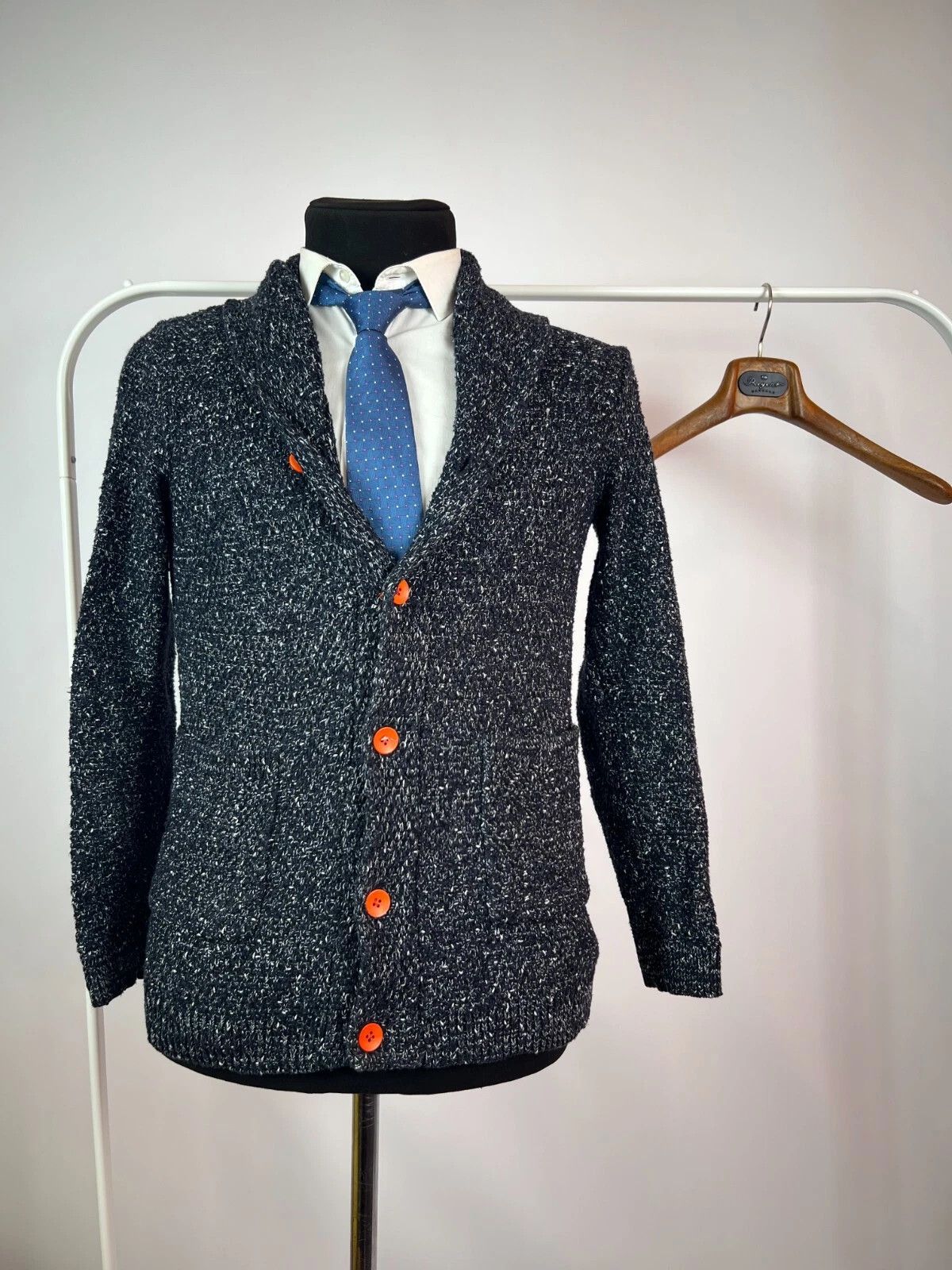 Reiss Reiss Men's Navy Blue Melange Shawl Neck Knit Cardigan Size US S / EU 44-46 / 1 - 1 Thumbnail
