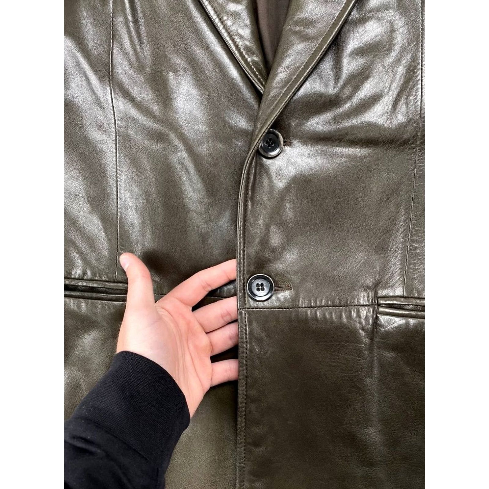 Armani Armani Collezioni Leather Coat Jacket Men Size 52 Brown Vintage Long Blazer Size 52R - 6 Thumbnail