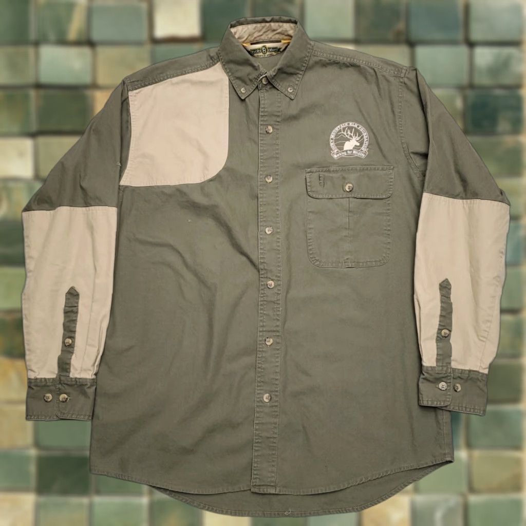 Vintage Rocky Mountain Elf Foundation Shirt Mens M Green Quilted Shoulder Shooting RMEF Size US M / EU 48-50 / 2 - 1 Thumbnail