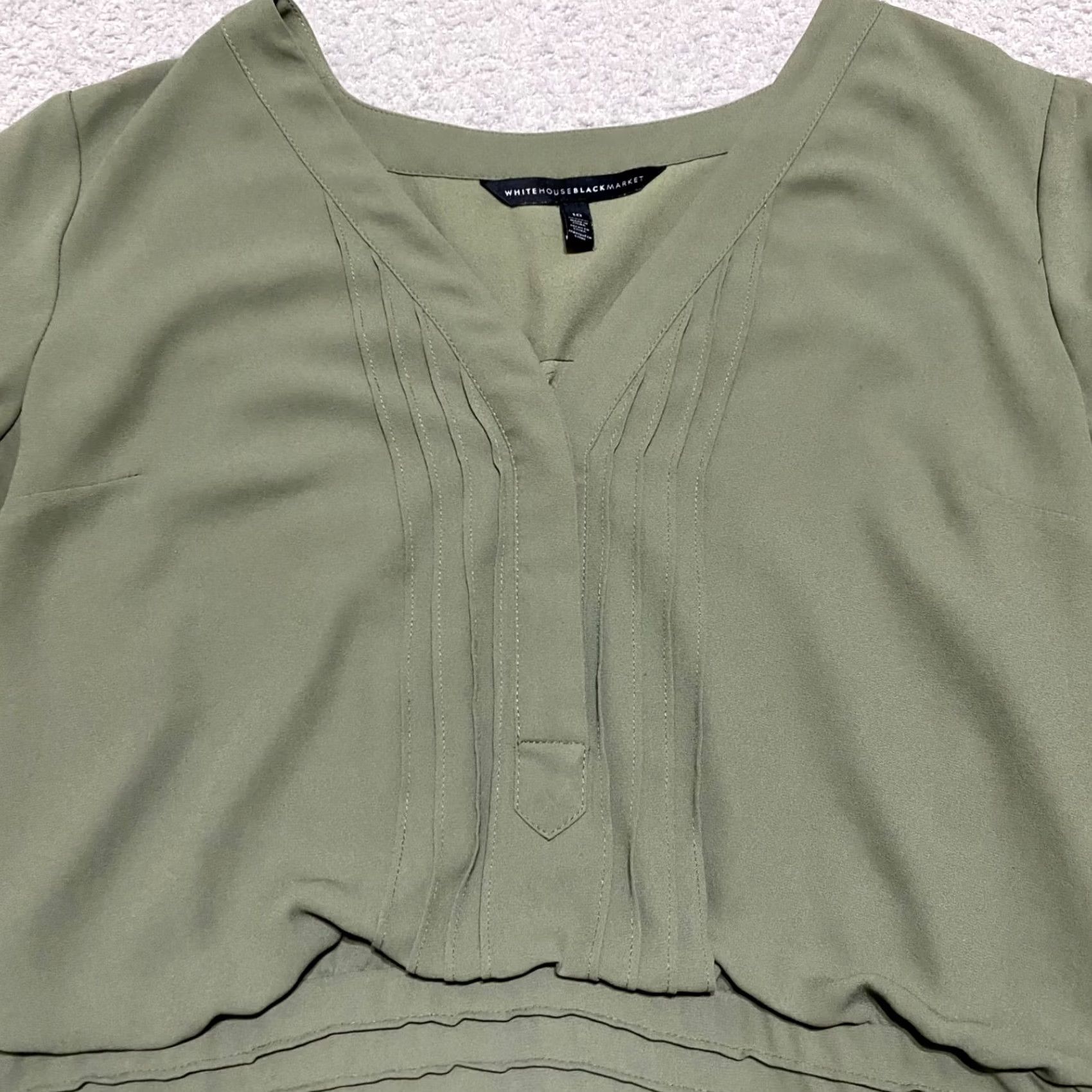 White House Black Market White House Black Market Dress 10 Olive Green Fit Flare L/S V Neck Pocket Womens Size L / US 10 / IT 46 - 6 Thumbnail