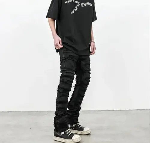 Jean Skinny Denim Jeans Heavy Destruction Ripped Size US 32 / EU 48 - 2 Thumbnail