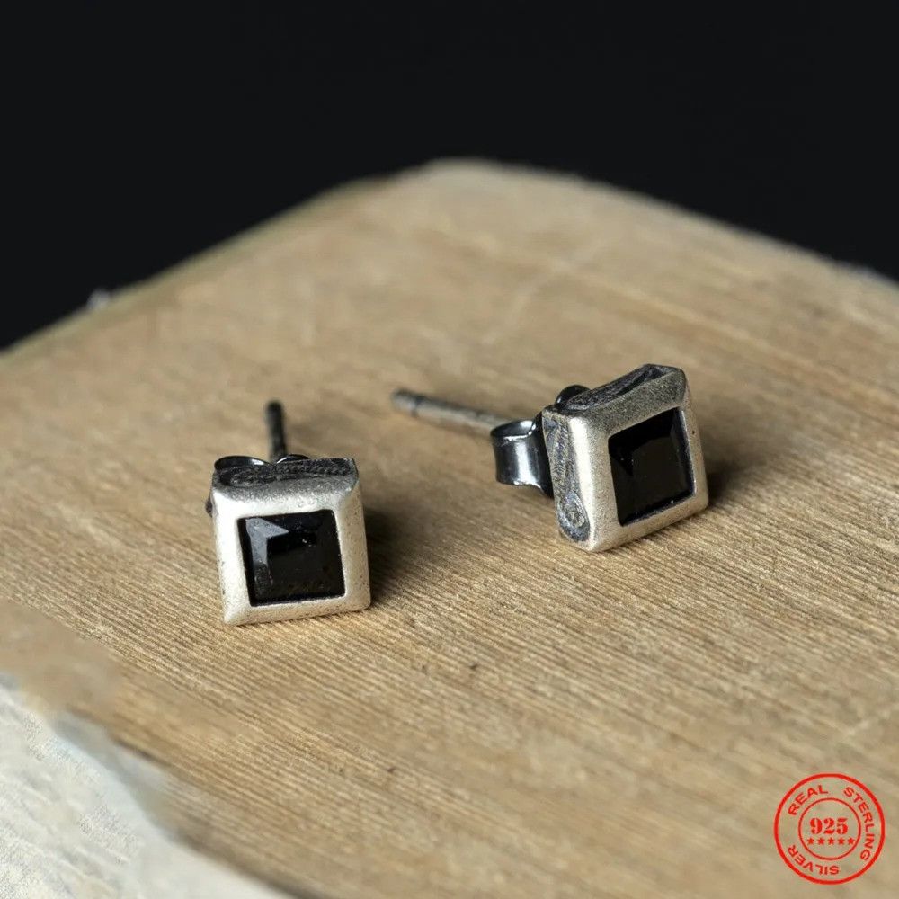 Jewelry Black Zircon Stud Earrings 925 Sterling Ear Studs Charms Size ONE SIZE - 1 Thumbnail