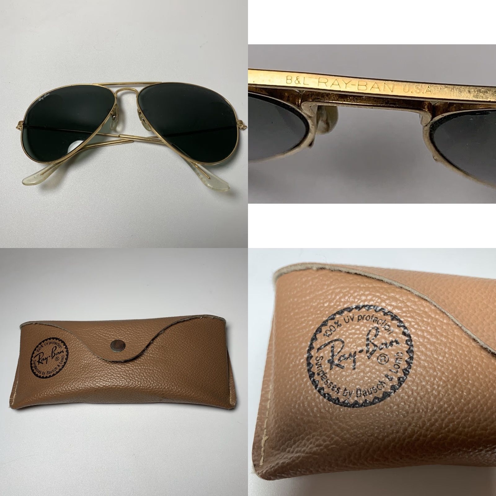 Vintage VINTAGE Ray-Ban Sunglasses Aviator Men 58 14 Gold Frame Green Lenses Case Size ONE SIZE - 8 Thumbnail