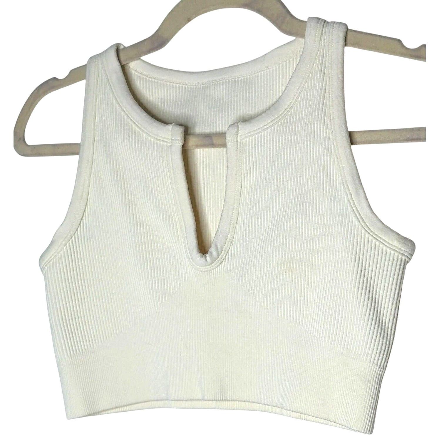 Other Cream Rib Knit Cut Front V Soft Sports Bra No Inserts Medium Size ONE SIZE - 1 Thumbnail