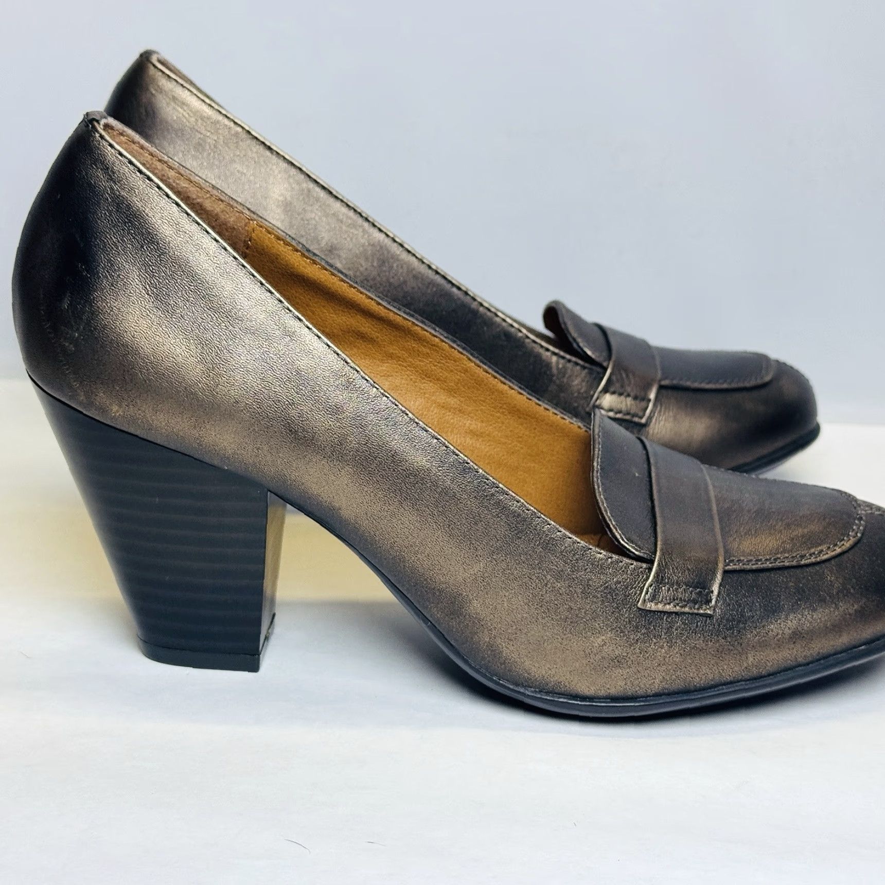 Vintage Sofft Euro Soft Randi Block Heel Slip On Penny Loafer Womens 7.5 Bronze Leather M High Heel Pump Shoes Size US 8 / IT 38 - 7 Thumbnail