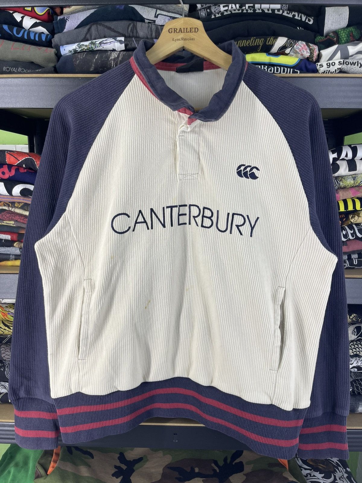 Canterbury of New Zealand Vintage 90's Canterbury Rugby Corduroy Red Trim Sweatshirt Size US M / EU 48-50 / 2 - 1 Thumbnail