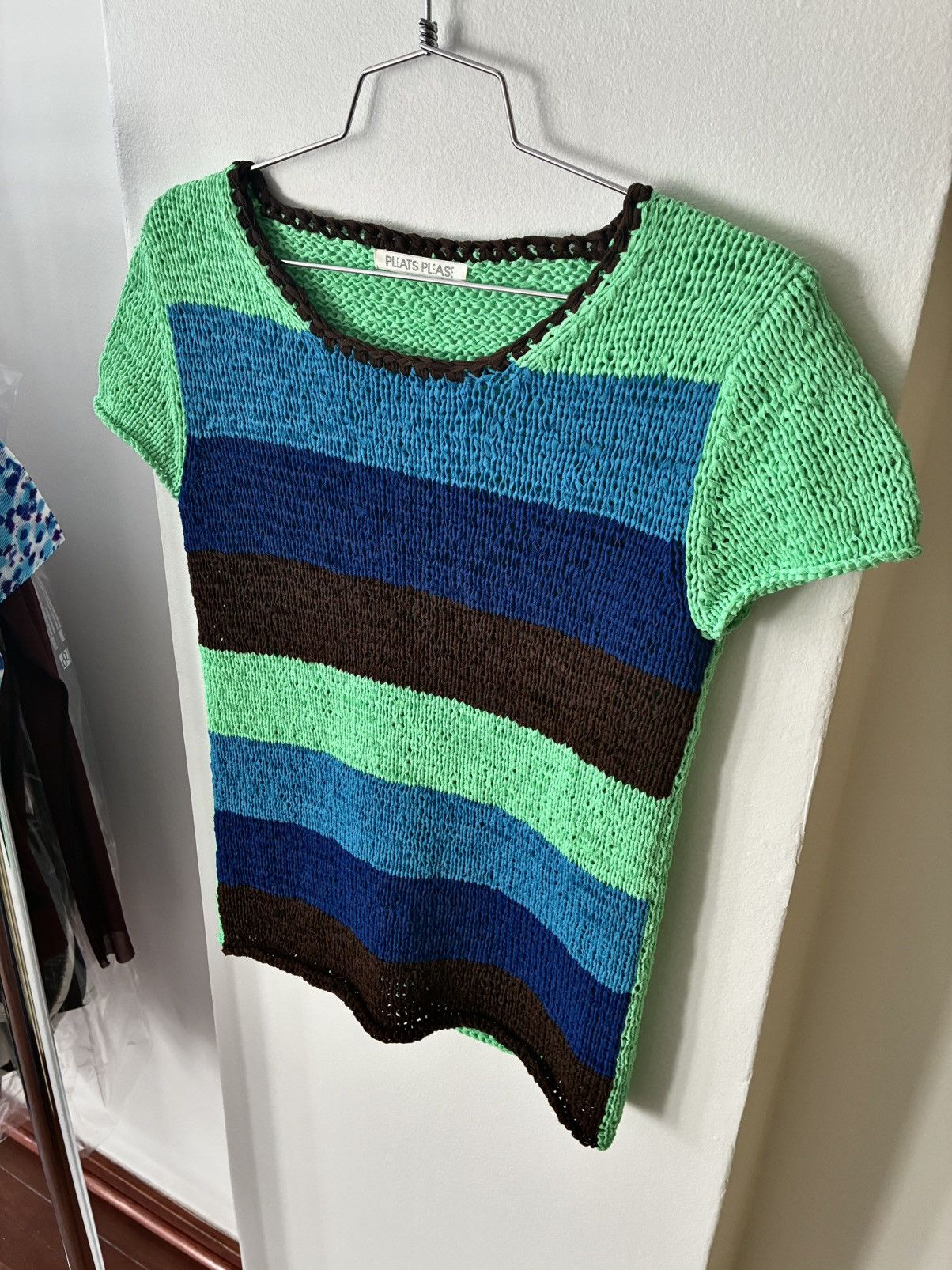 Pleats Please Issey Miyake Pleats Pleats Striped Crotchet Knit Short Sleeve Top Size M / US 6-8 / IT 42-44 - 13 Thumbnail