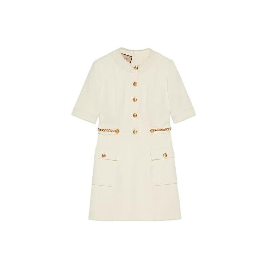 Gucci Gucci Buttoned Short Sleeve Dress Ivory XS Size XS / US 0-2 / IT 36-38 - 1 Thumbnail