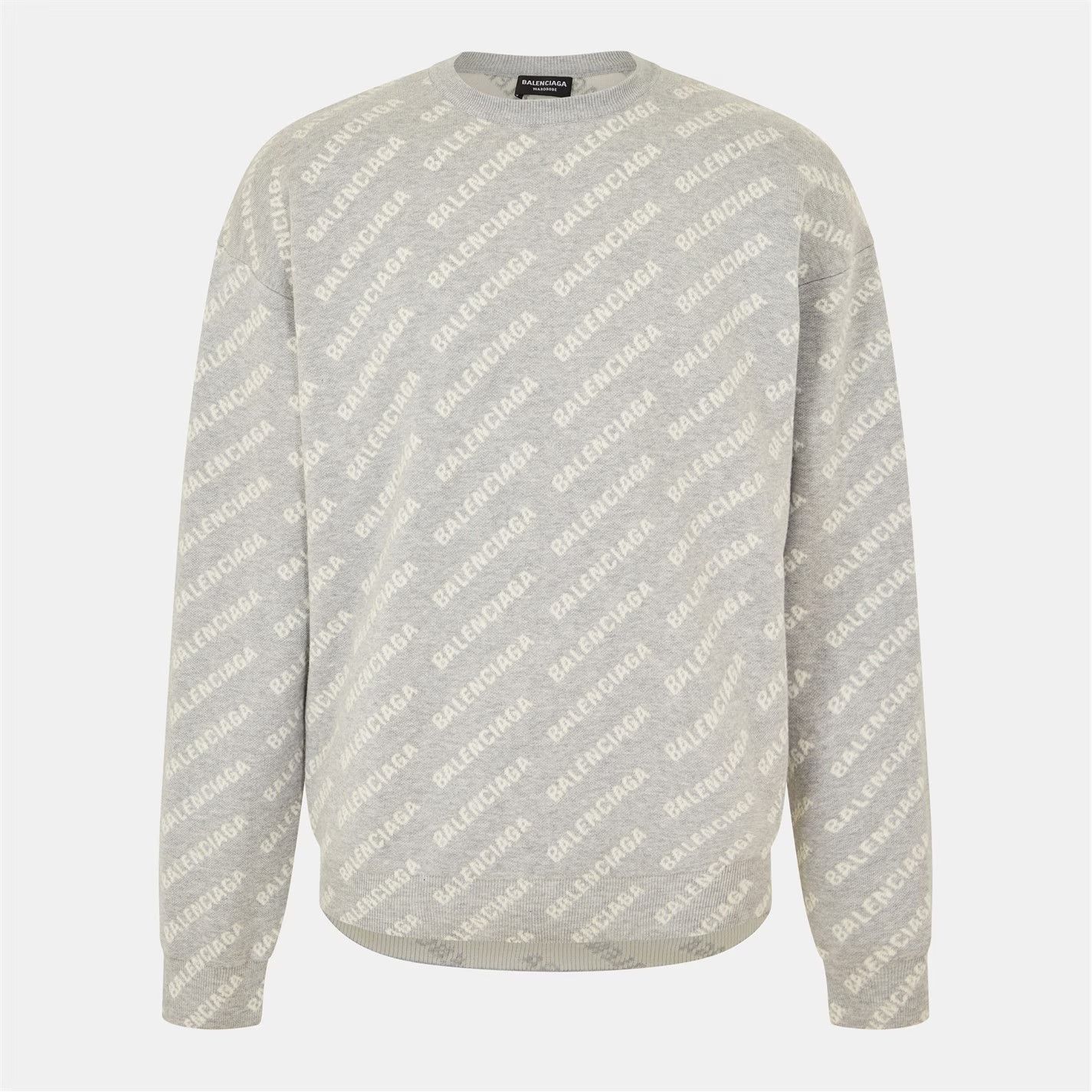 BALENCIAGAニット Balenciaga Balenciaga Green & White All Over Logo Knit Sweater