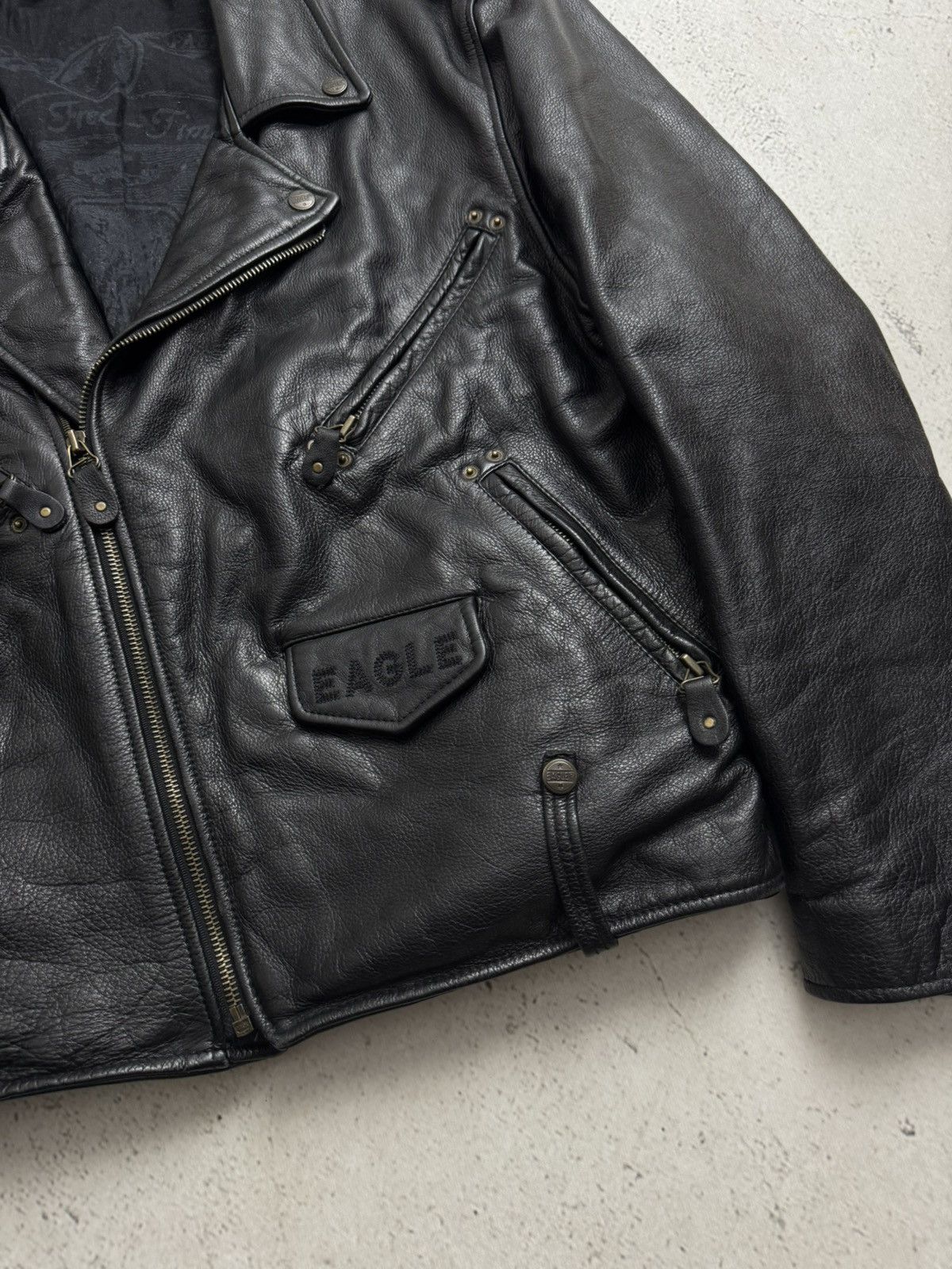 Genuine Leather Eagle Force Motorcycles Vintage Black Leather Jacket Size US L / EU 52-54 / 3 - 9 Thumbnail