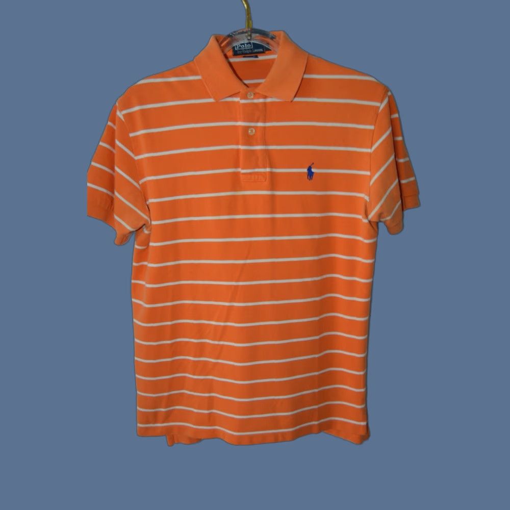 Polo Ralph Lauren VTG Polo Ralph Lauren Men's Polo SS Shirt Orange Stripe SZ M Shirt Regular 100% Cotton Embroidered Pony Logo Classic Striped All Seasons Mens Size US M / EU 48-50 / 2 - 1 Thumbnail