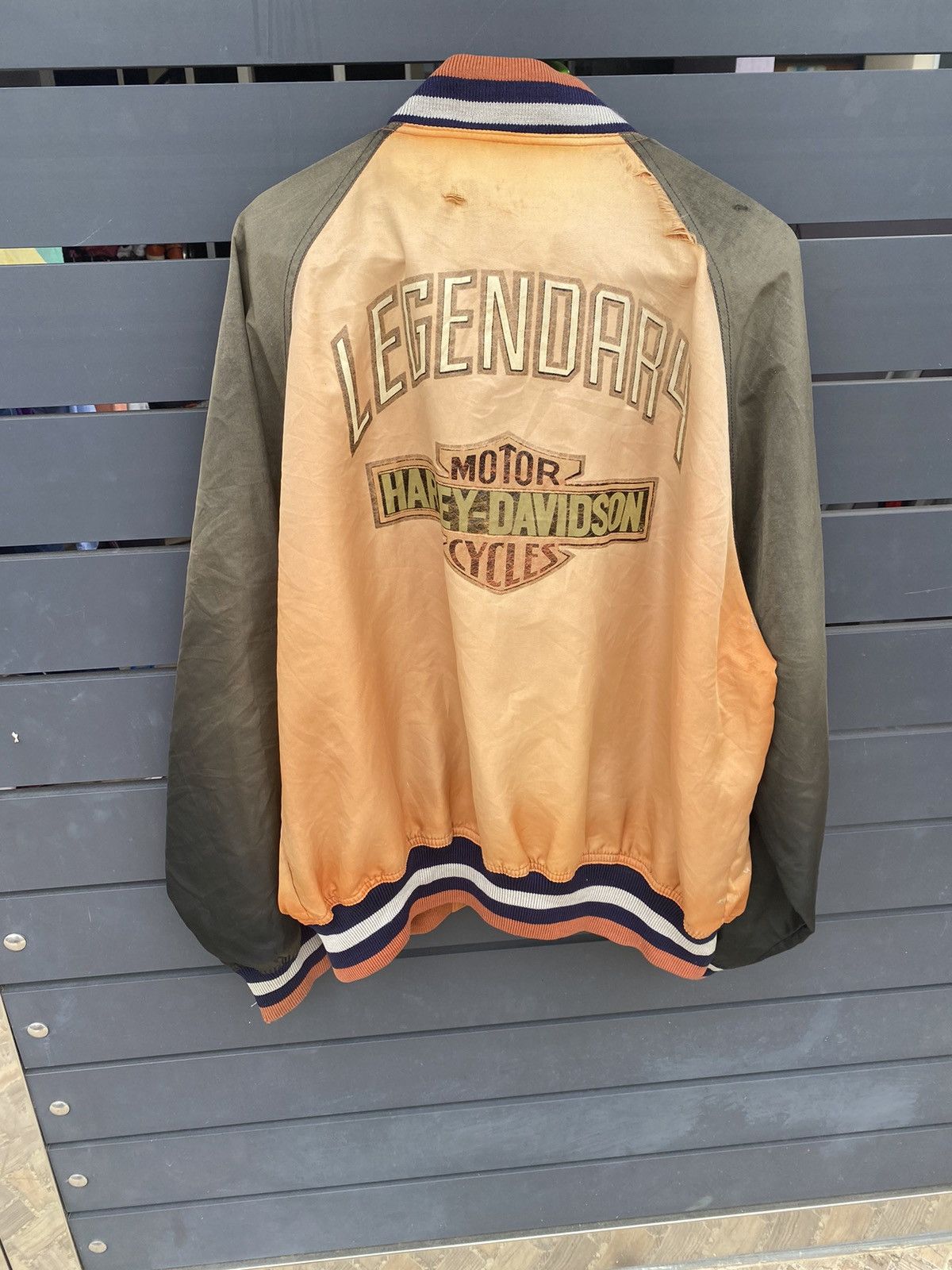 distressed harley davidson lite bomber jacket