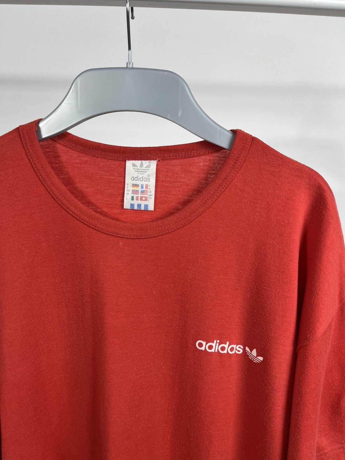 Adidas × Vintage Vintage Adidas Trefoil Red T-Shirt Made in Yugoslavia L Size US L / EU 52-54 / 3 - 4 Thumbnail