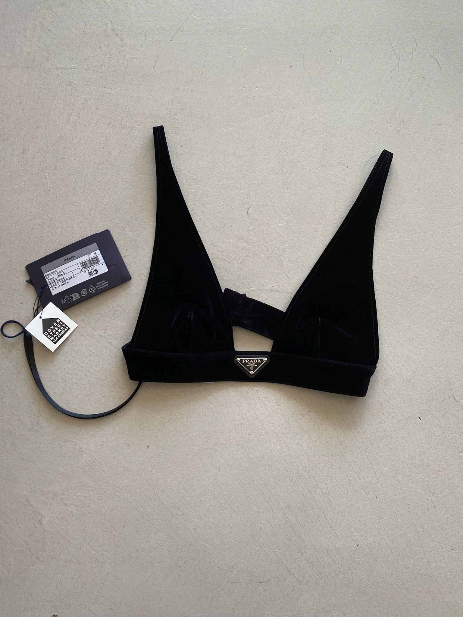 Image of Prada Velvet Plunging Crop Top in Black, Women's (Size XS)