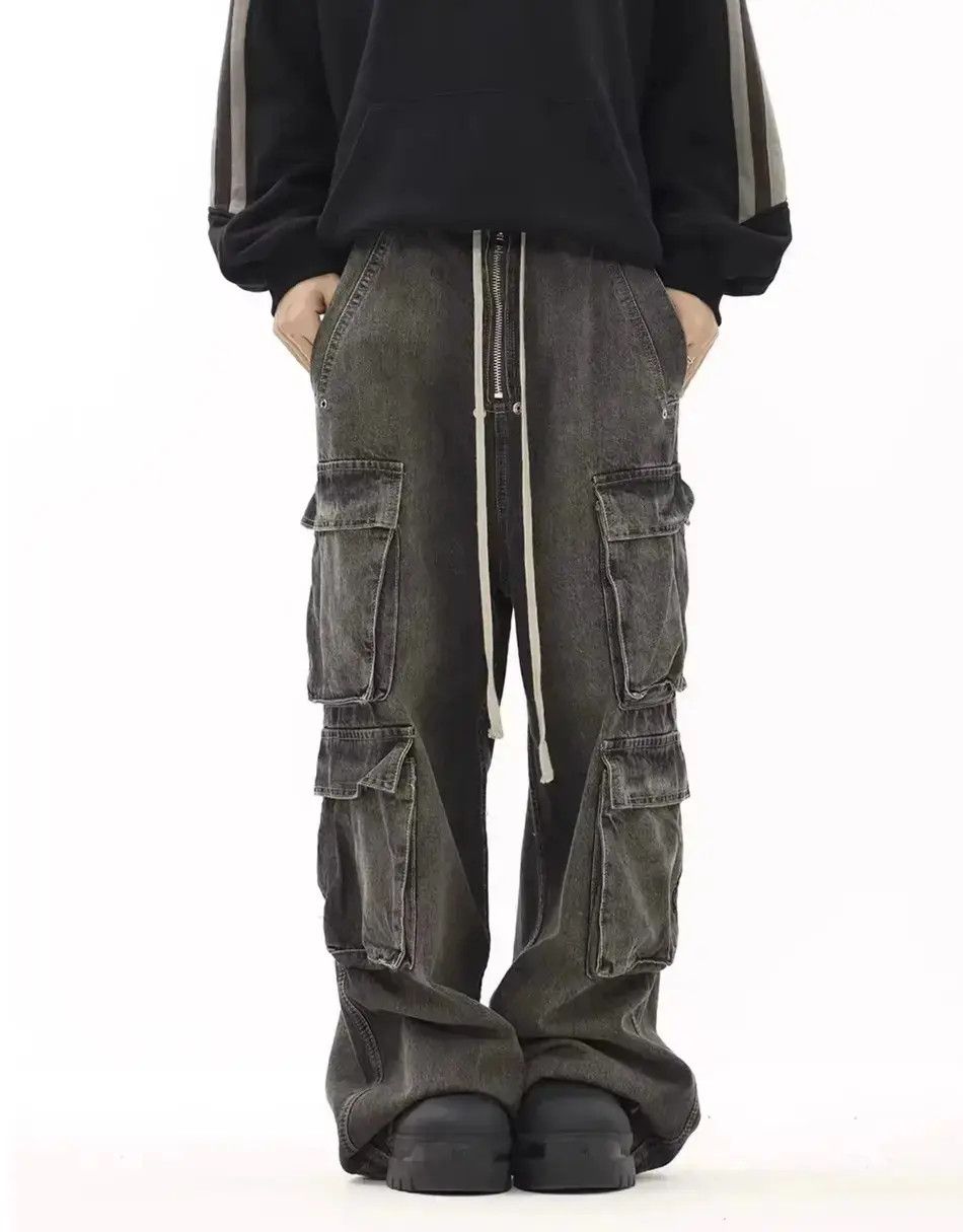 Japanese Brand High Street Style Dark Cargo Loose Micro Flare Jeans Size US 34 / EU 50 - 5 Thumbnail